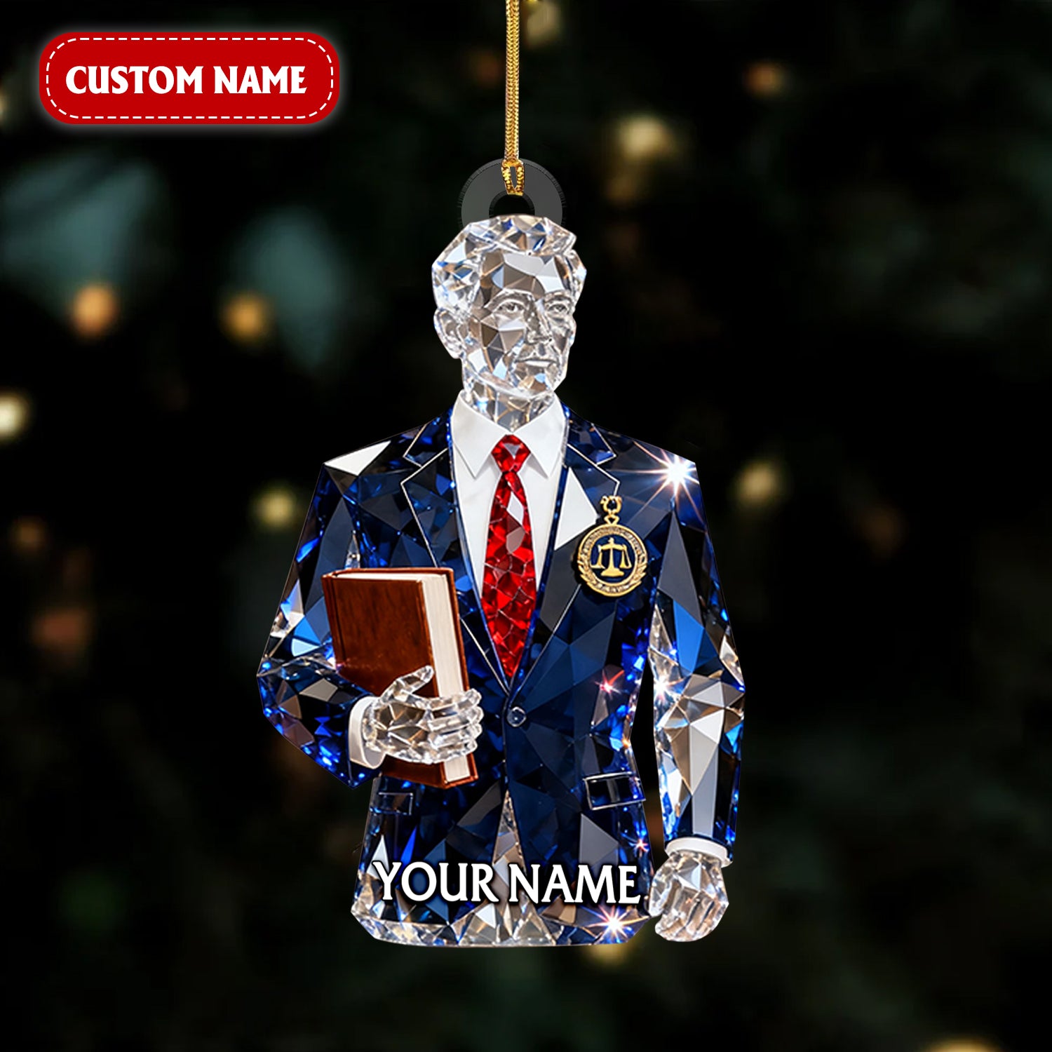 Lawyer Art Figurine Stain Glass Crystal Effect Acrylic Ornament, Legal Symbol Christmas Unique Gift