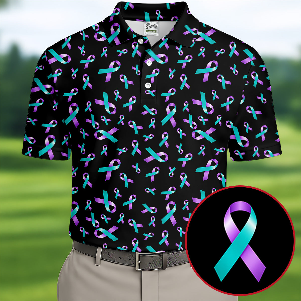 Suicide Prevention Awareness Ribbon Pattern Golf Polo Shirt, Mens Golf Polo, Golf Apparel For Men