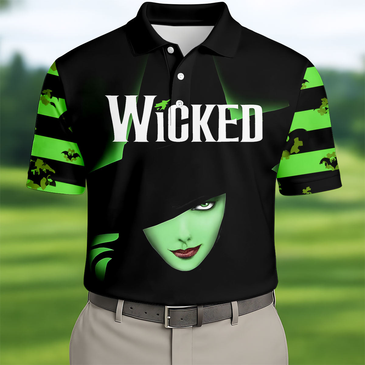 Halloween Green Witch Horror Character Polo Shirt, Polo Shirts For Men, Mens Golf Shirts