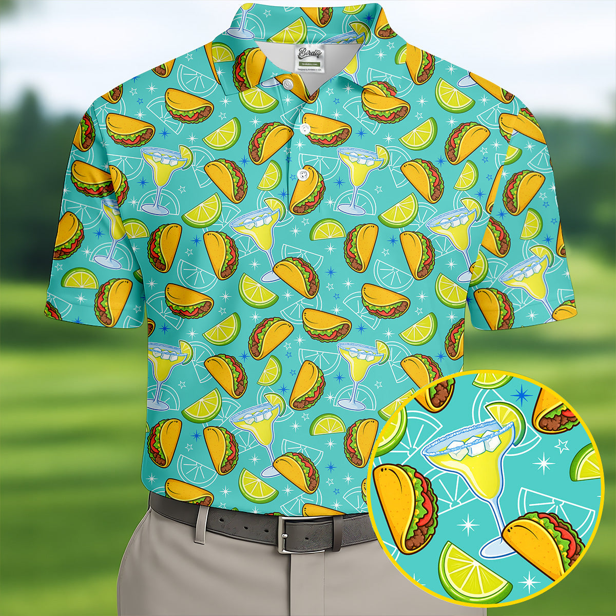 Cocktail Margarita Taco Men's Polo Shirt, Cinco De Mayo Celebration Fiesta Golf Shirt For Men