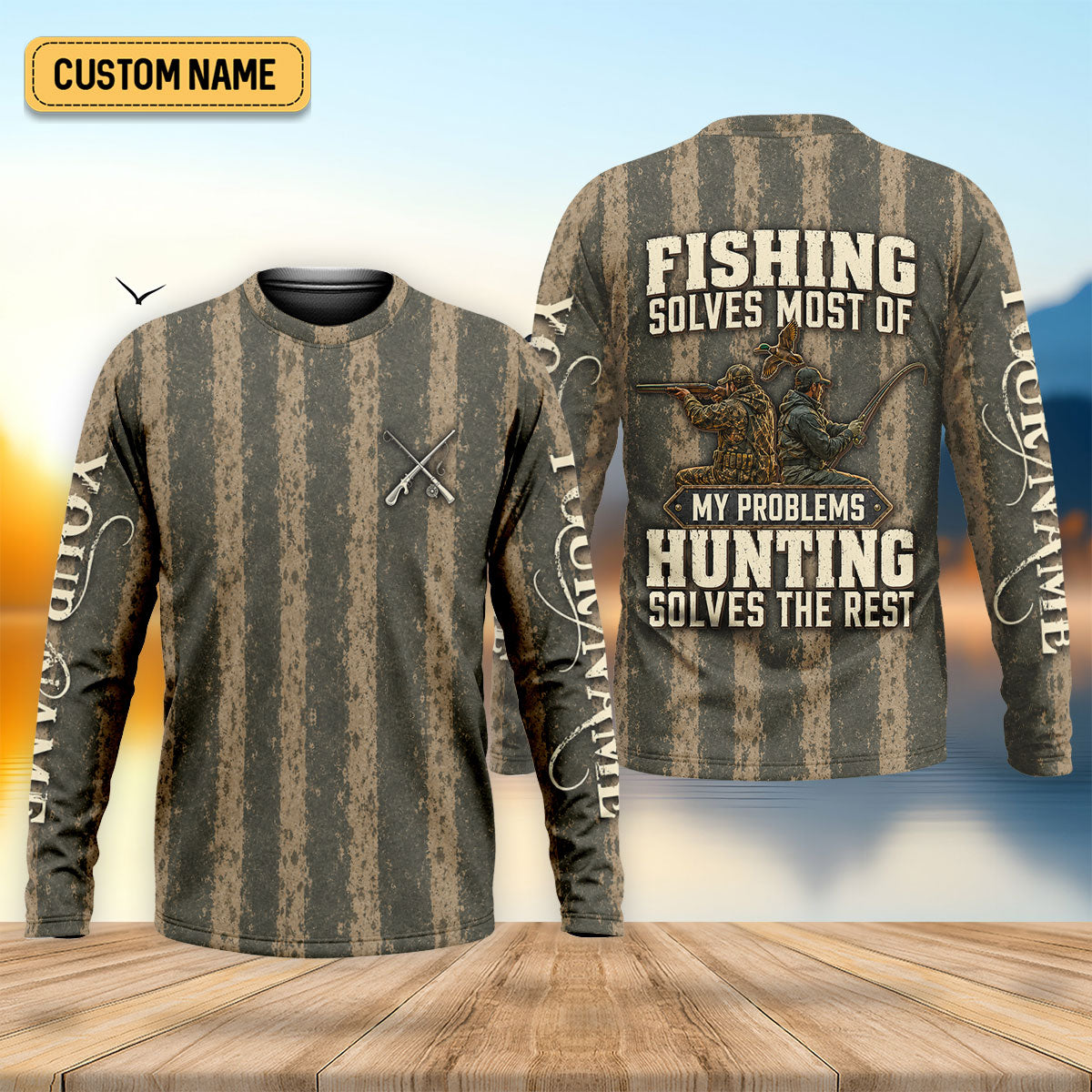 Fishing Solves Most Problems Hunting Solves Rest Custom UPF Shirt, Fish Shirt, Mens Tee