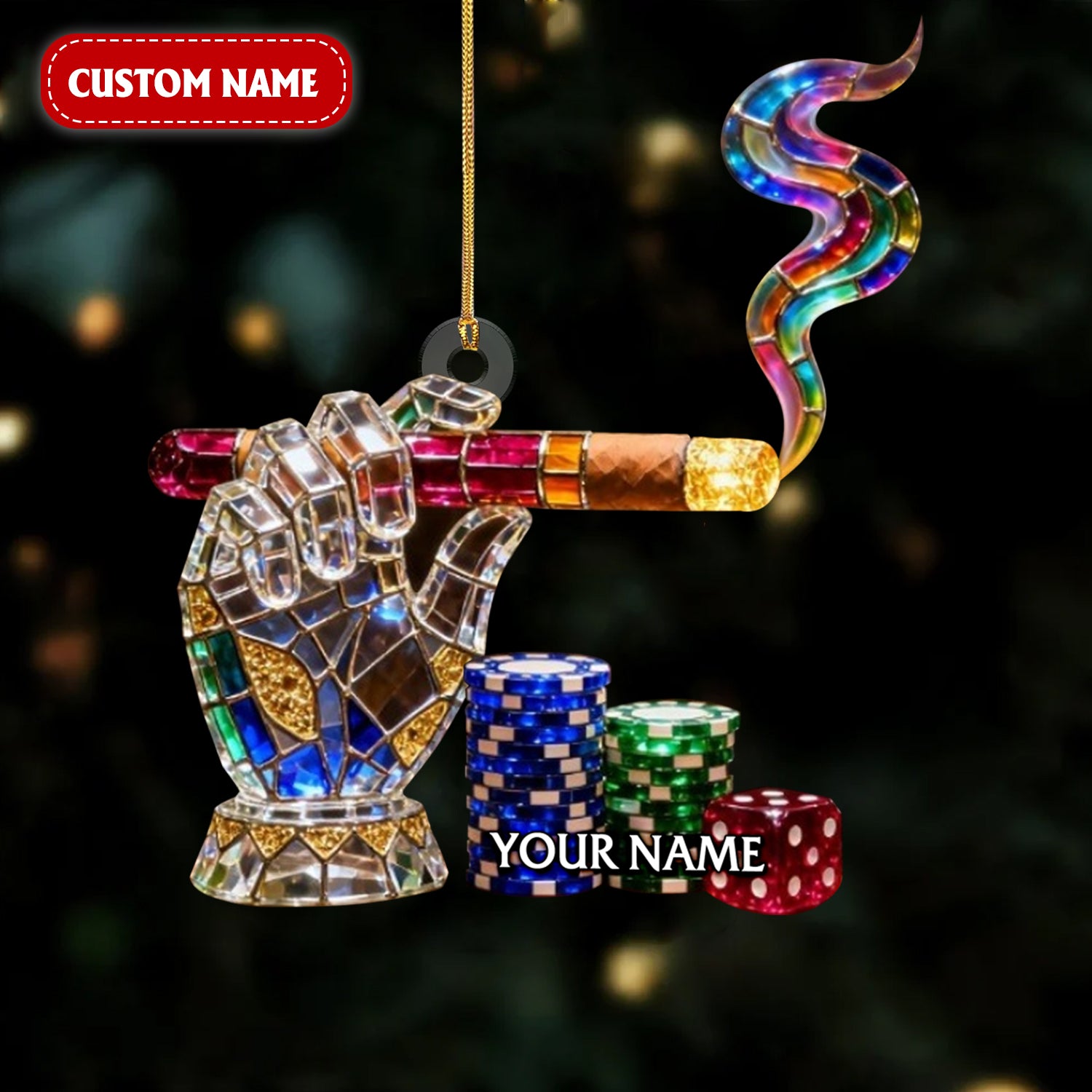 Cigar And Chip Art Figurine Stain Glass Crystal Effect Acrylic Ornament, Luxurious Vibe Christmas Unique Gift