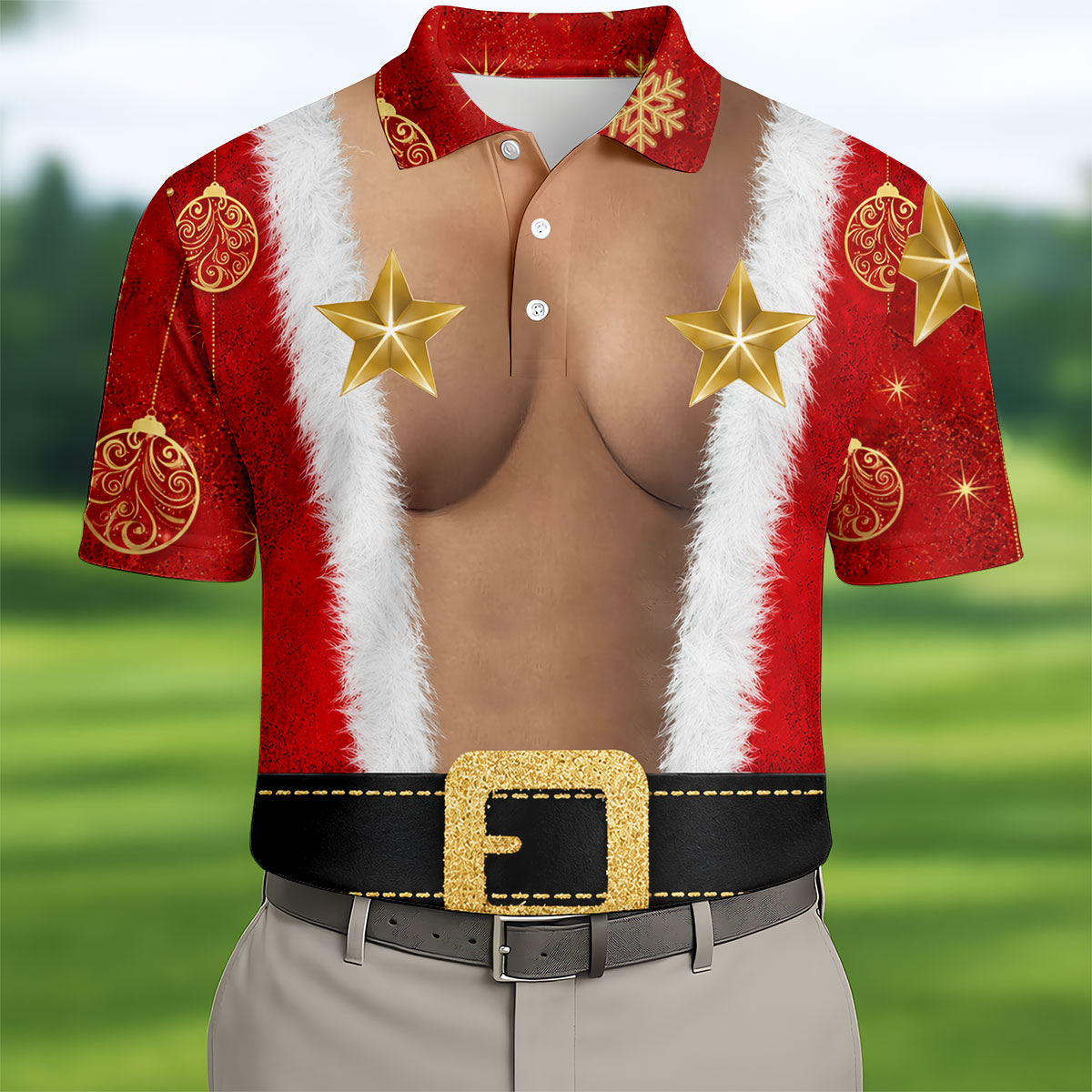 Santa Suit Gold Star Christmas Golf Shirt, Mens Golf Polo, Golf Shirts For Men