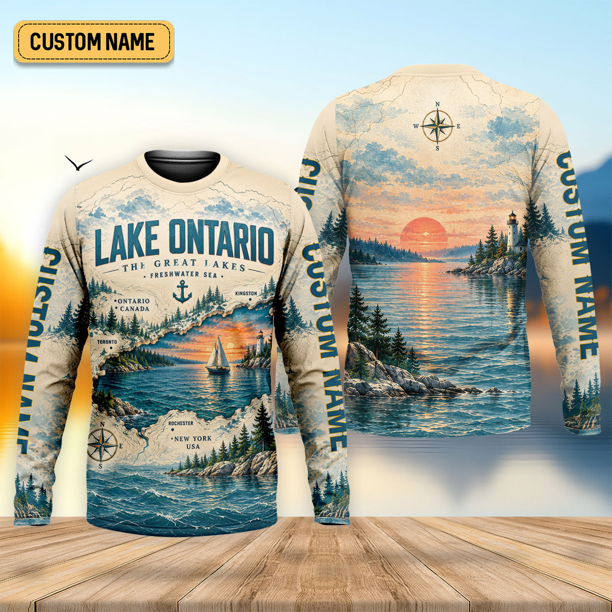 Custom Lake Ontario Great Lakes Fishing UPF Shirt, Fishing Sun Shirt, Mens Fishing Apparel