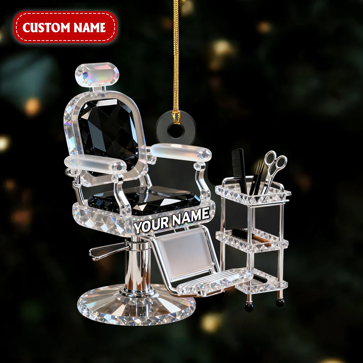 Custom Barber Chair Acrylic Ornament, Barber Ornament, Christmas Acrylic Ornament