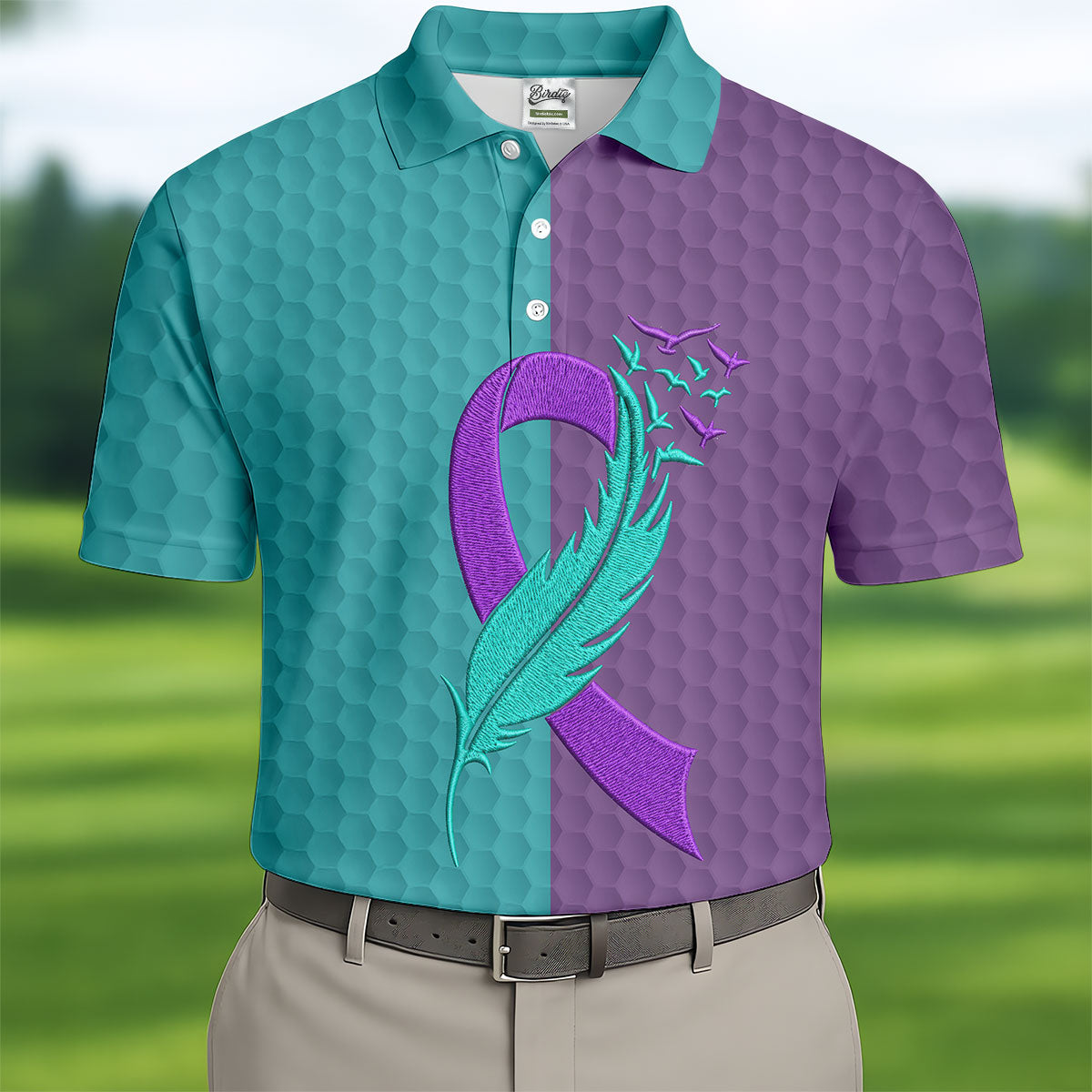 Suicide Prevention Ribbon Feather Birds Golf Polo Shirt, Mens Golf Polo, Mens Golf Apparel