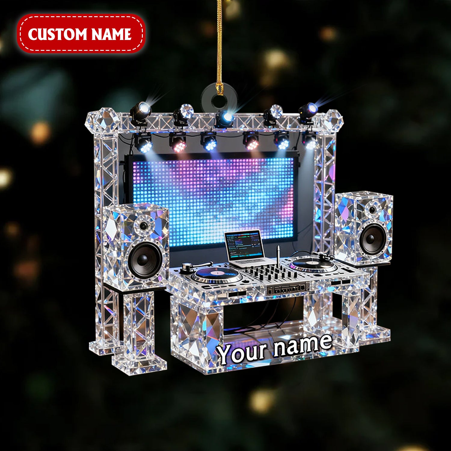 DJ Stage Art Figurine Stain Glass Crystal Effect Acrylic Ornament, EDM Party Music Theme Christmas Unique Gift