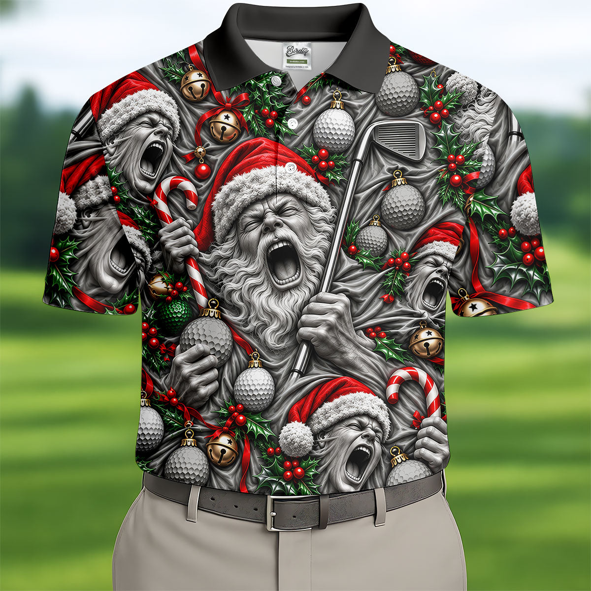 Screaming Santa Faces Christmas Golf Shirt, Mens Golf Polo, Golf Shirts For Men