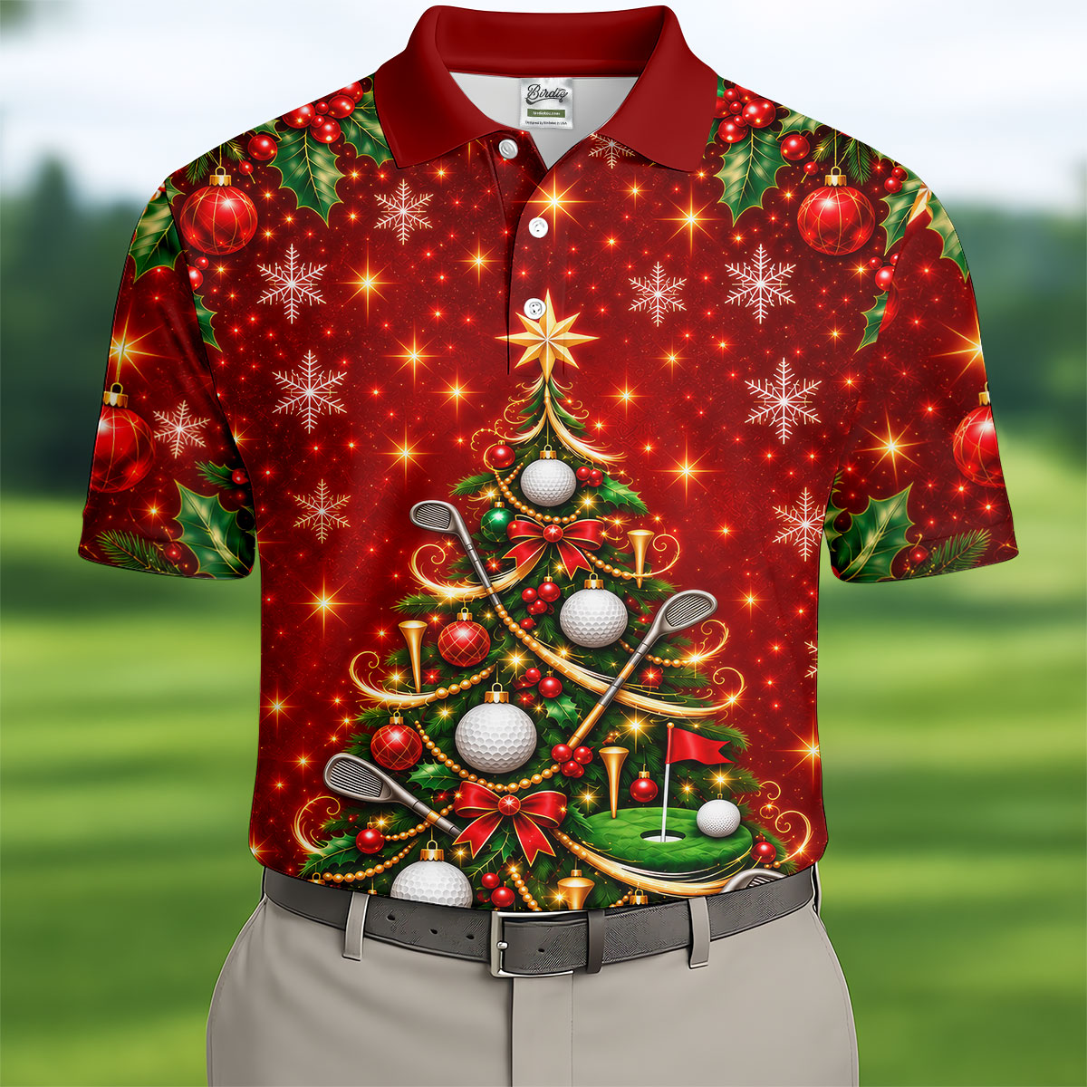 Golf Balls And Clubs Tree Christmas Golf Shirt, Mens Golf Polo, Golf Shirts For Men