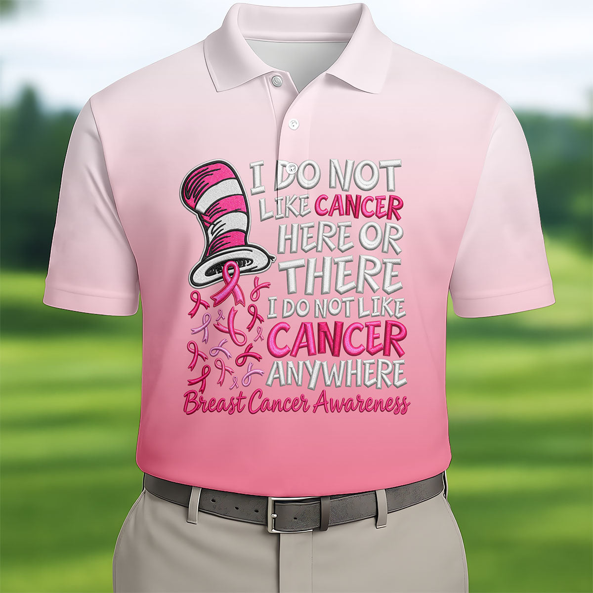 I Do Not Like Cancer Anywhere Breast Cancer Polo Shirt, Mens Golf Polo, Printed Golf Shirts