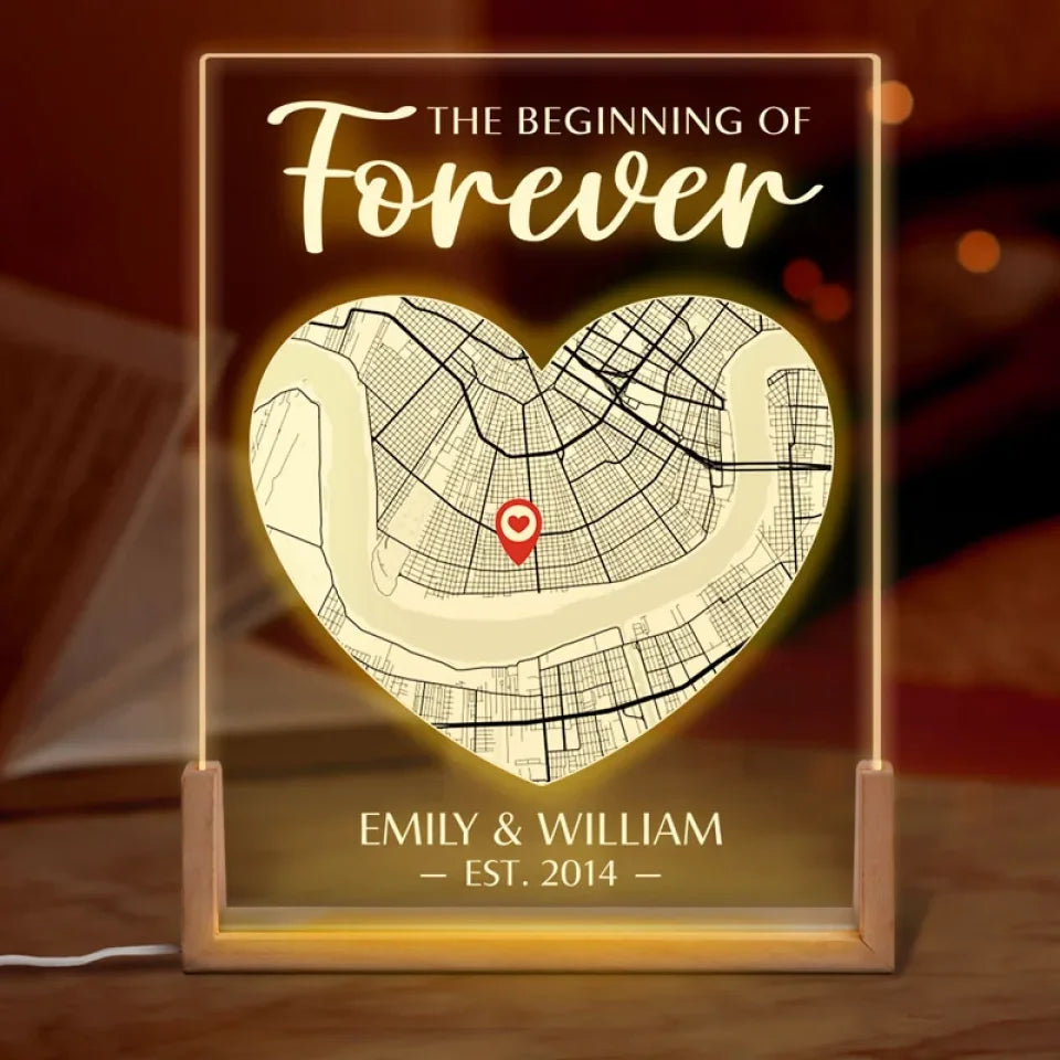 Where It All Begin Custom Map Night Light, Long Distance Relationship Gift, Personalized Gifts For Couples