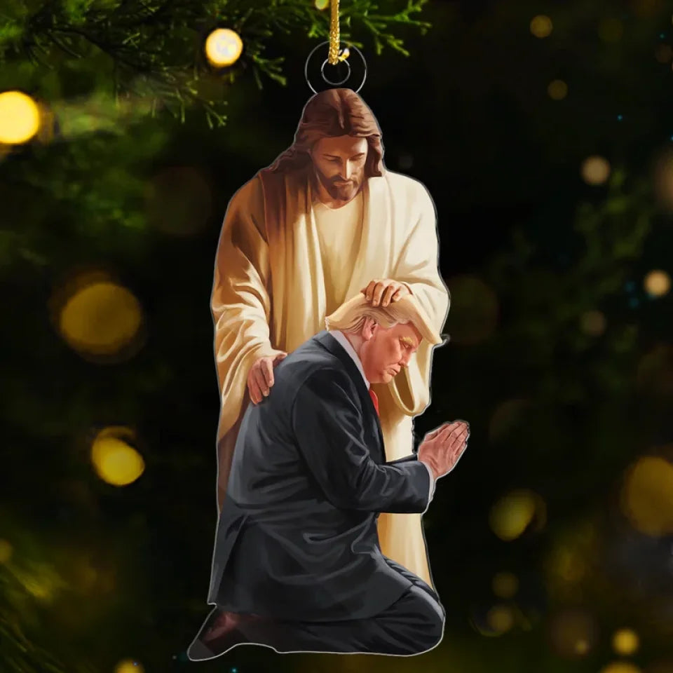 Trump2024 Praying For America, Funny Political Christmas Ornament, Christmas Decor