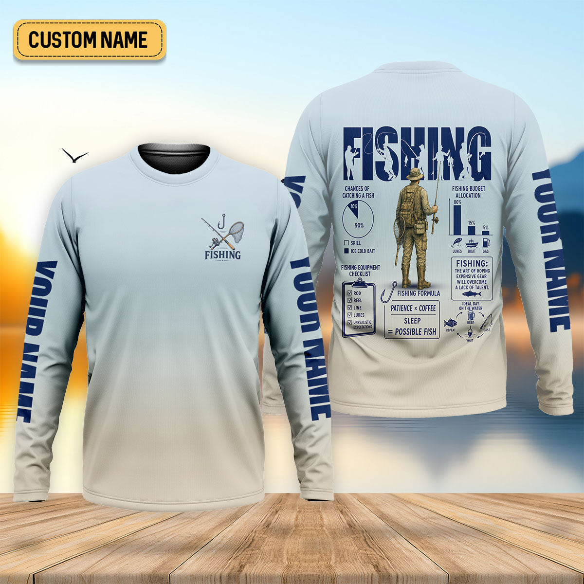 Custom Funny Fishing Infographic UPF Shirt, Mens Fishing Shirts, Mens Fishing Apparel
