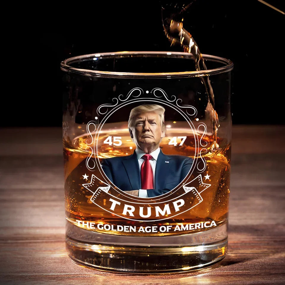 Trump2024 The Golden Age of America Whiskey Glass, Patriotic Wine Glass, Cool Gifts For Dad