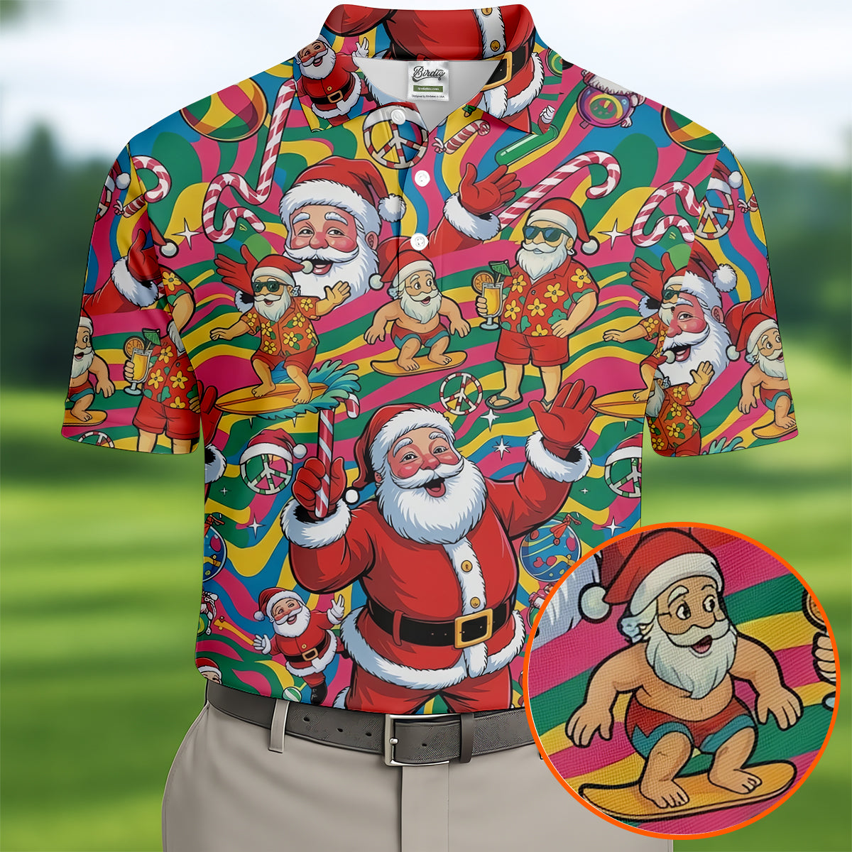 Funny Tropical Santa Christmas Polo Shirt, Mens Golf Polo, Christmas Shirts For Men