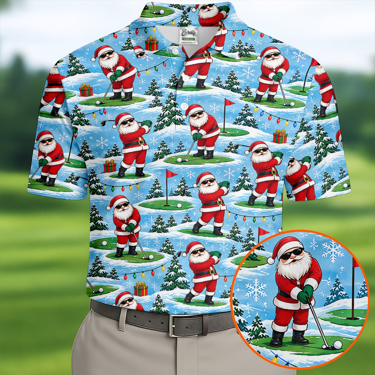 Santa Playing Golf In Snow Christmas Golf Shirt, Mens Golf Polo, Golf Shirts For Men