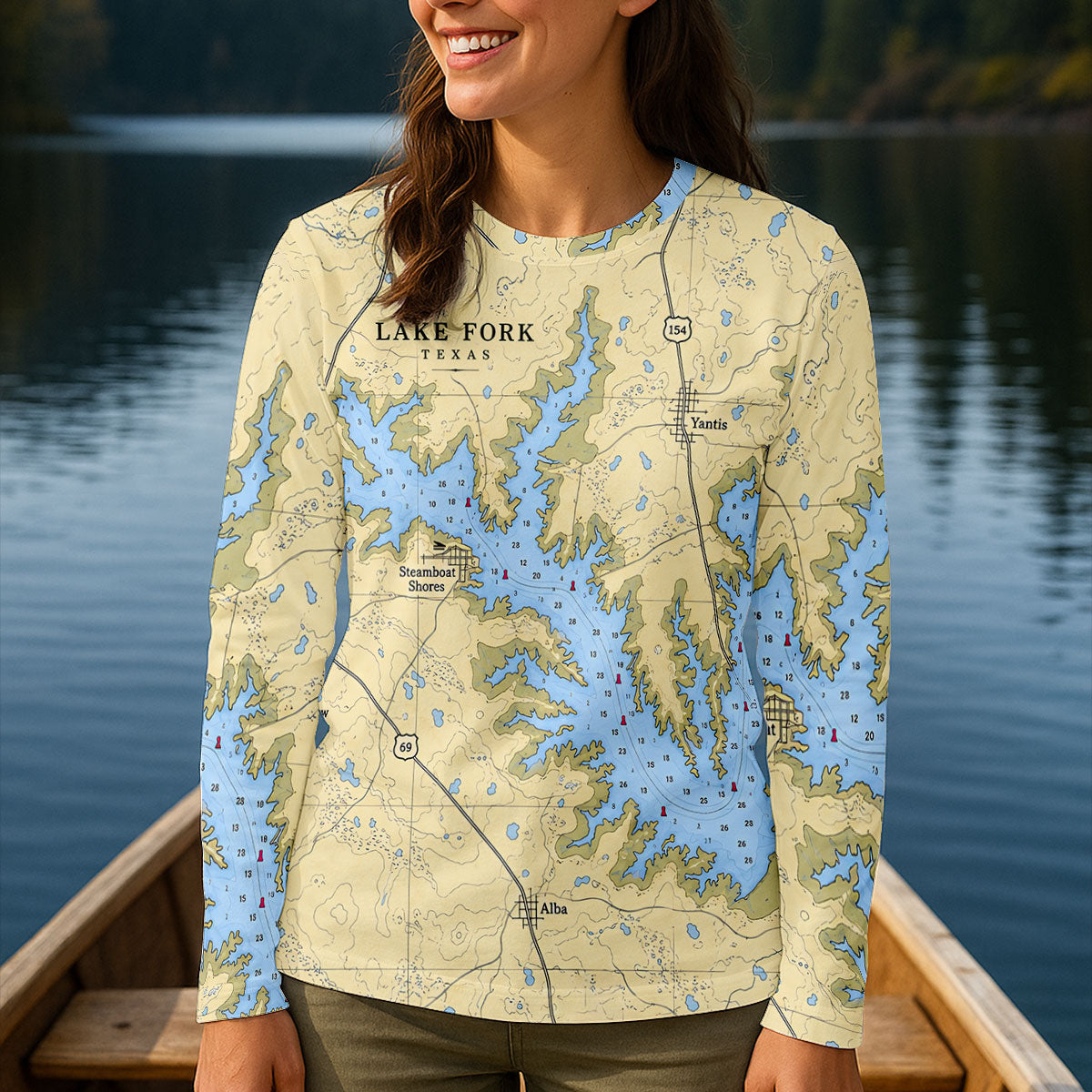 Lake Fork Nautical Map Fishing UPF Shirt, Fishing Sun Shirt, Fishing Apparel For Women