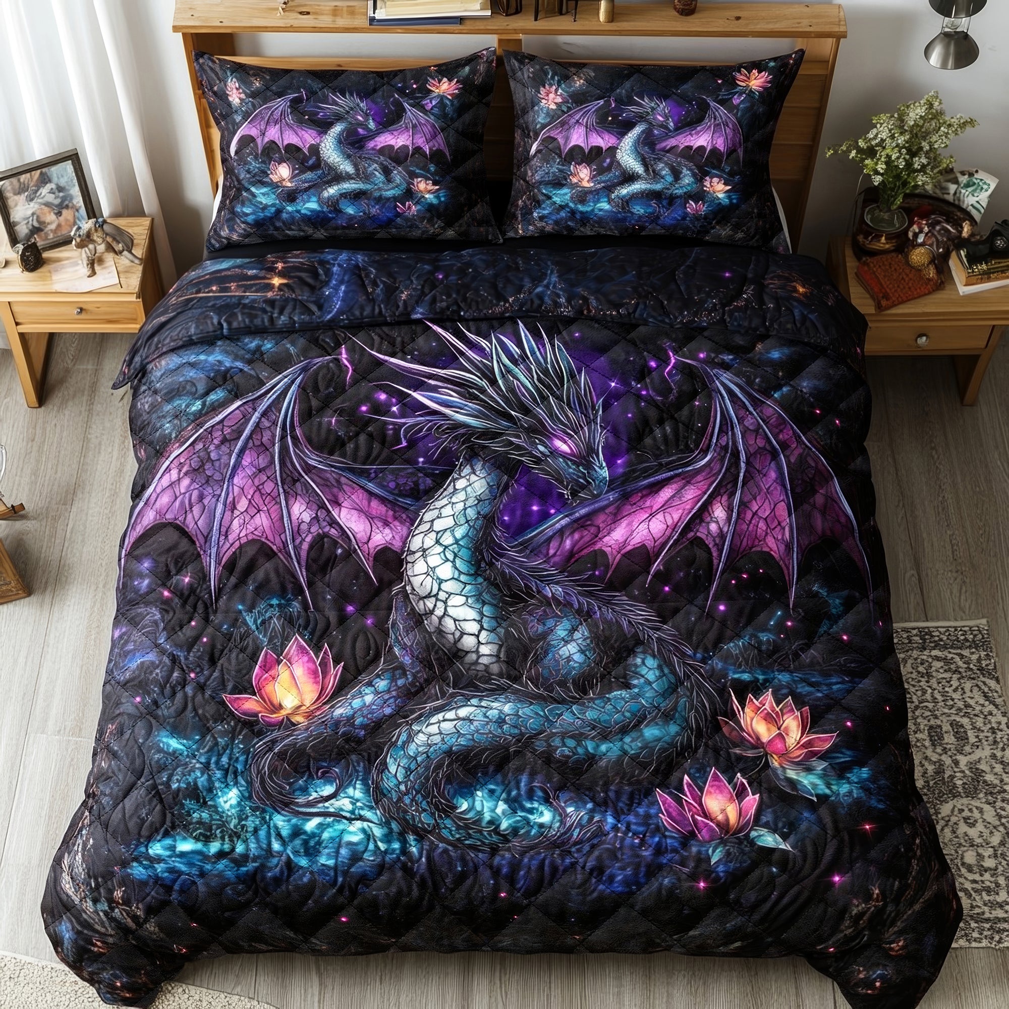 Dragon King Quilt Bed Sets, Bedding Set, Bedroom Decor, Gift For Dragon Lover