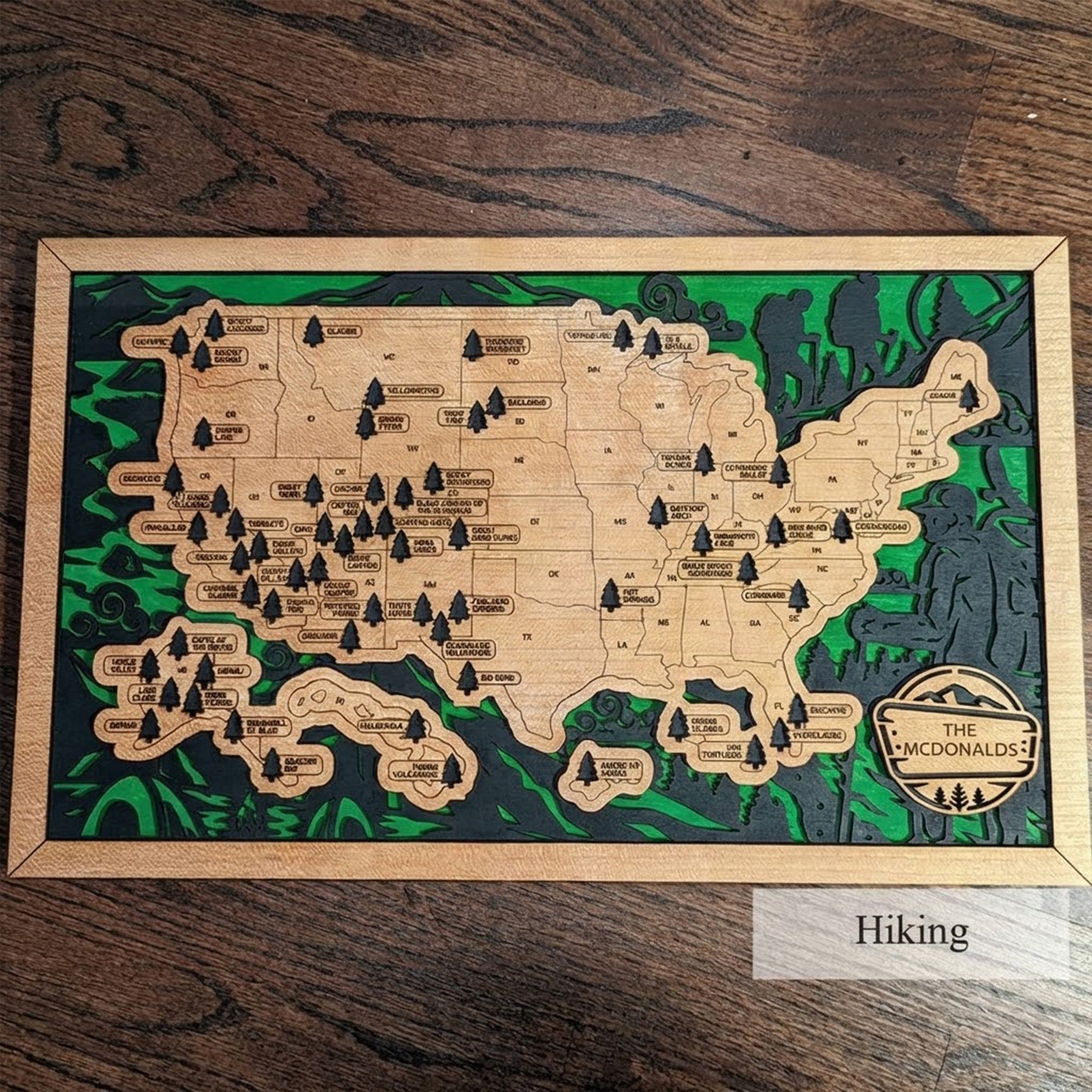 Personalized National Park Map Wooden Checklist Travel With Pins, National Park Sign, Gift for Hiker
