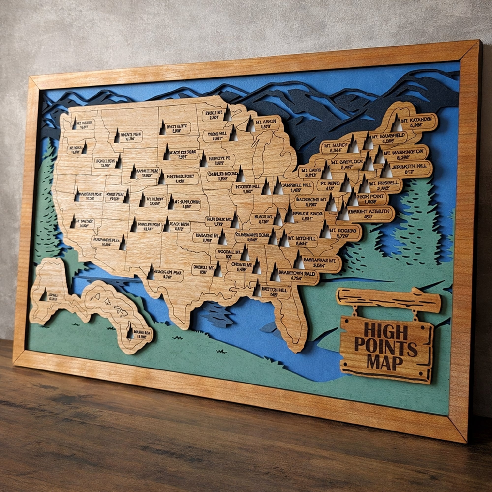 Highest Points In Each State Map, Highest Points Travel Map Tracker, Best Gifts For Hikers