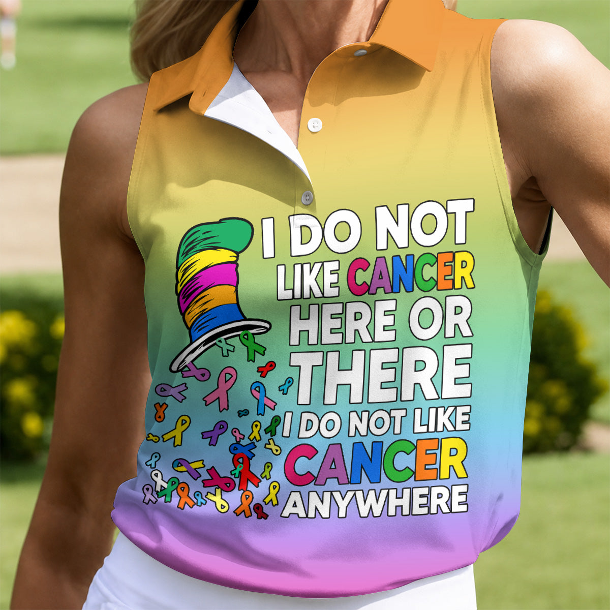 Do Not Like Cancer Anywhere Breast Cancer Polo Shirt, Ladies Golf Top, Women’s Golf Polo