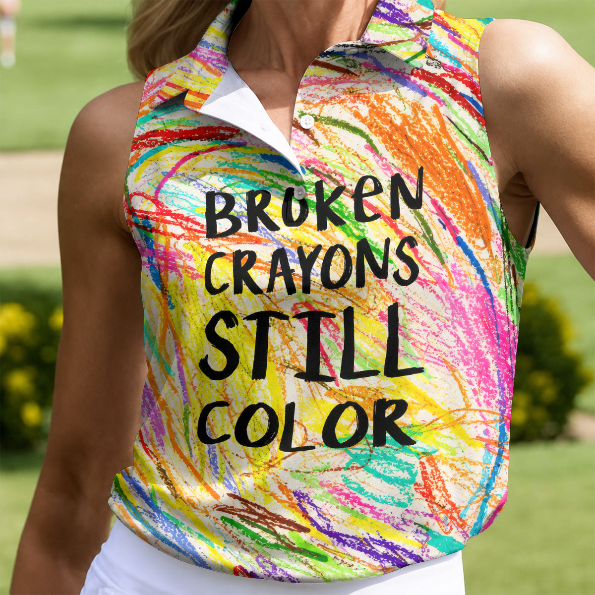 Broken Crayons Still Color Abstract Golf Polo Shirt, Womens Golf Tops, Ladies Golf Shirt, Mental Health Awareness Shirt