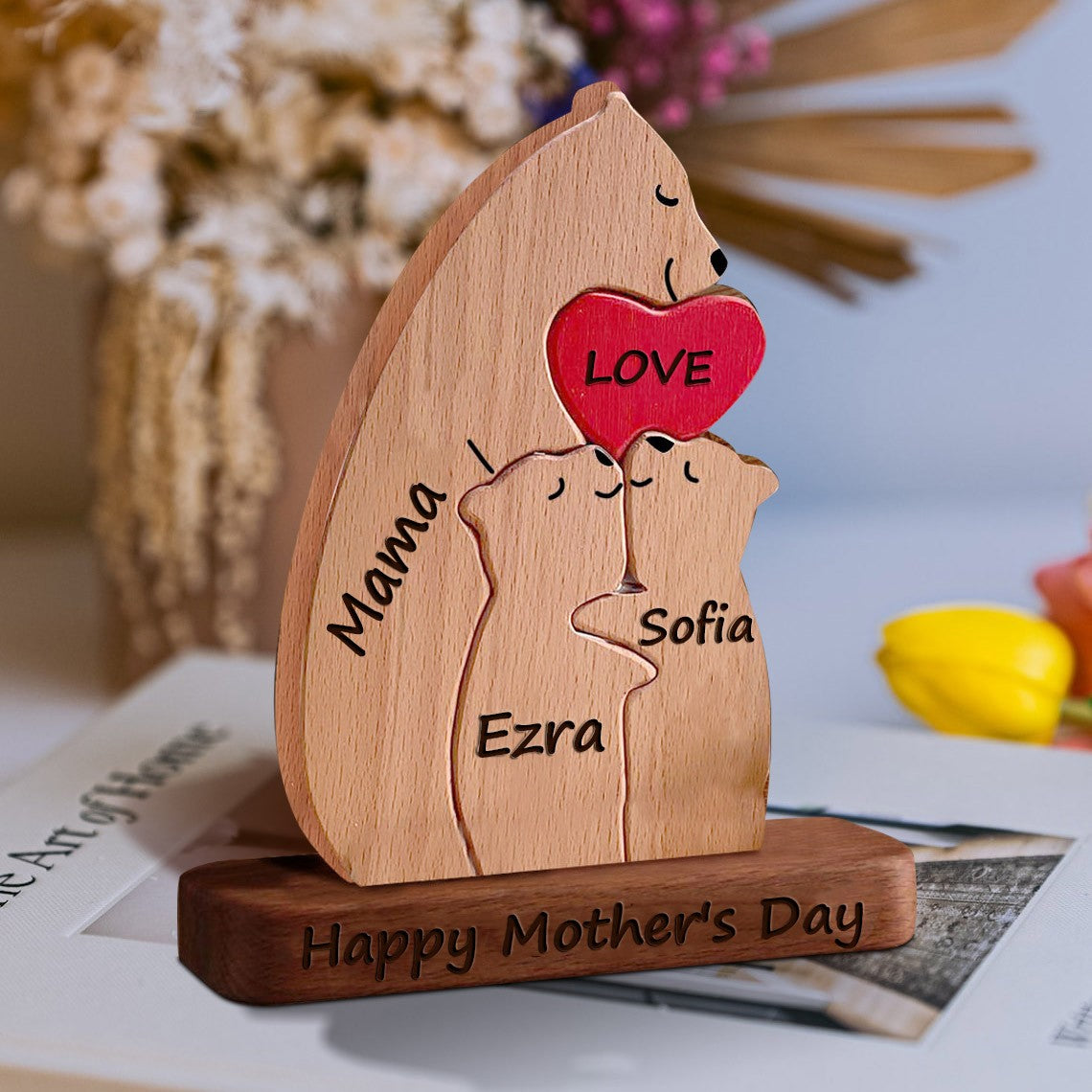 Custom Wooden Bear Family Puzzle Keepsake Home Decor For Mother's