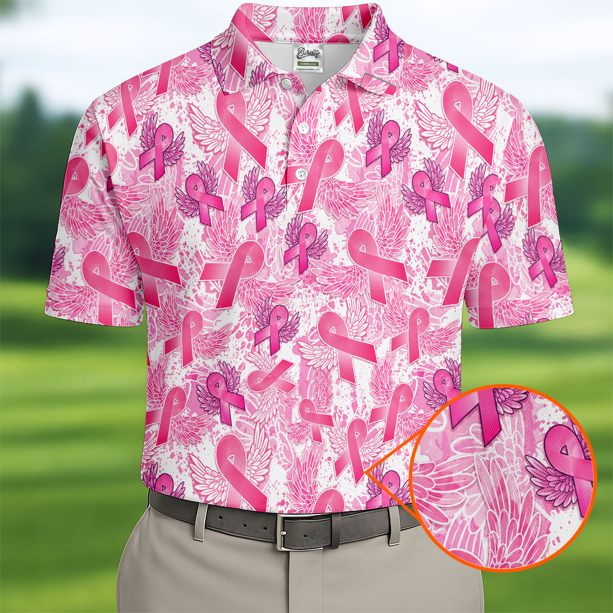 Breast Cancer Pink Ribbon Angel Wings Polo Shirt, Men's Golf Shirt, Golf Apparel For Men