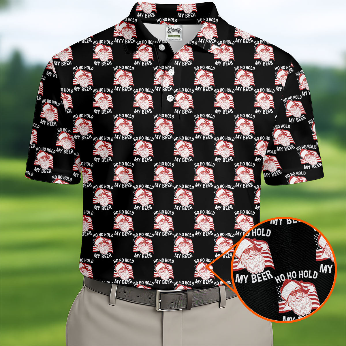 Ho Ho Hold My Beer Funny Santa Christmas Polo Shirt, Mens Golf Polo, Christmas Shirt