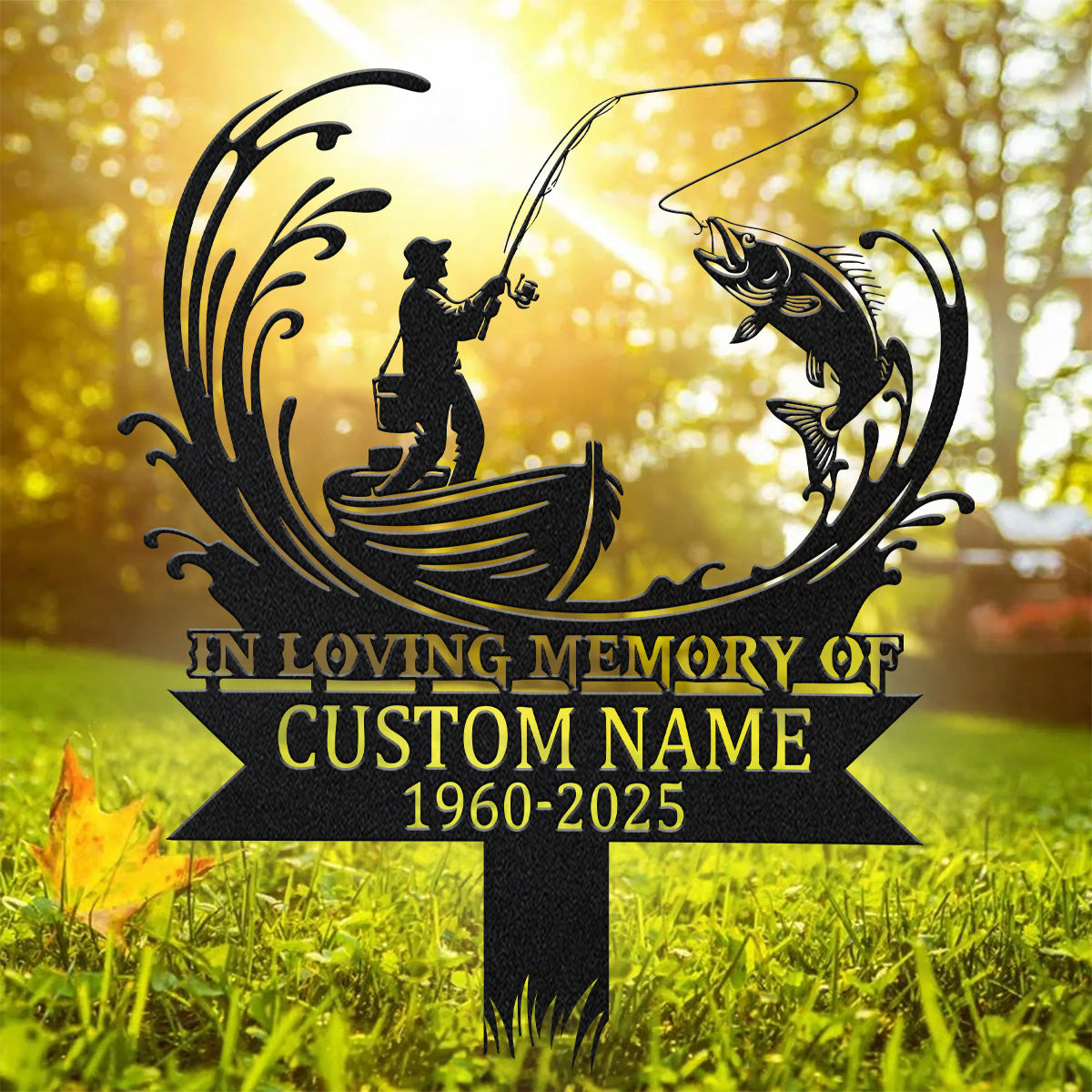 Fisherman Memorial Plaques, Metal Grave Marker, Laser Cut Metal Signs, Personalized Metal Signs