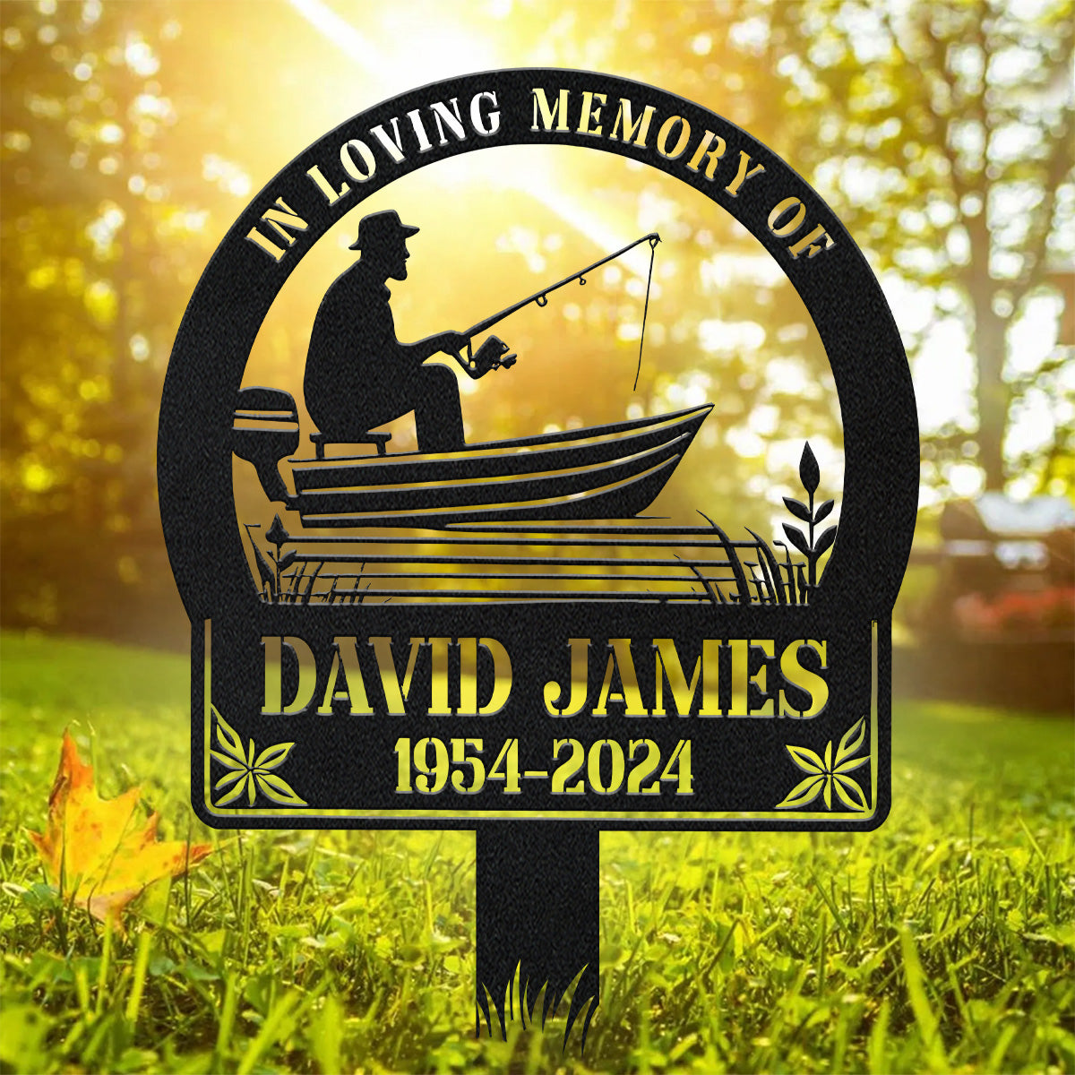 Fisherman Memorial, In Loving Memory Sign, Backlit Metal Sign, Decorative Garden Stakes, Garden Metal Art