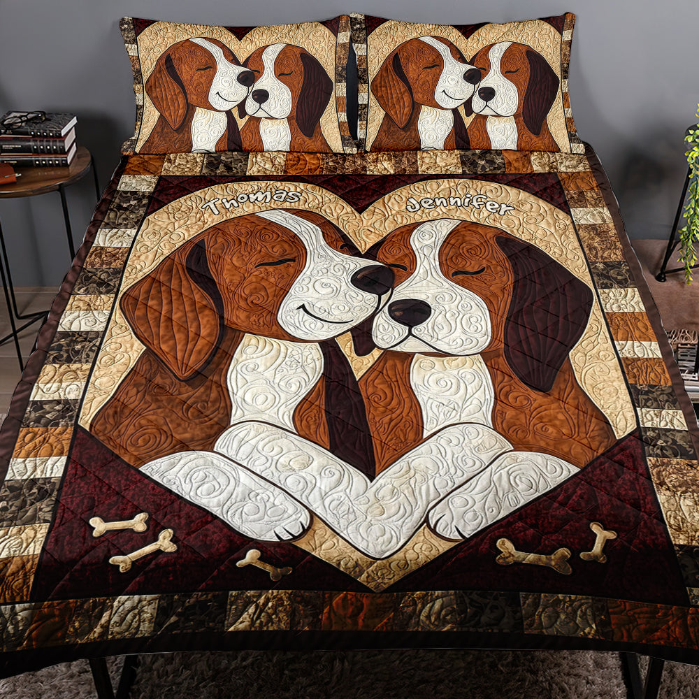 Personalized Dog Couple Quilt Bed Sets, Couple Bedding Set, Valentine Gift For Couple