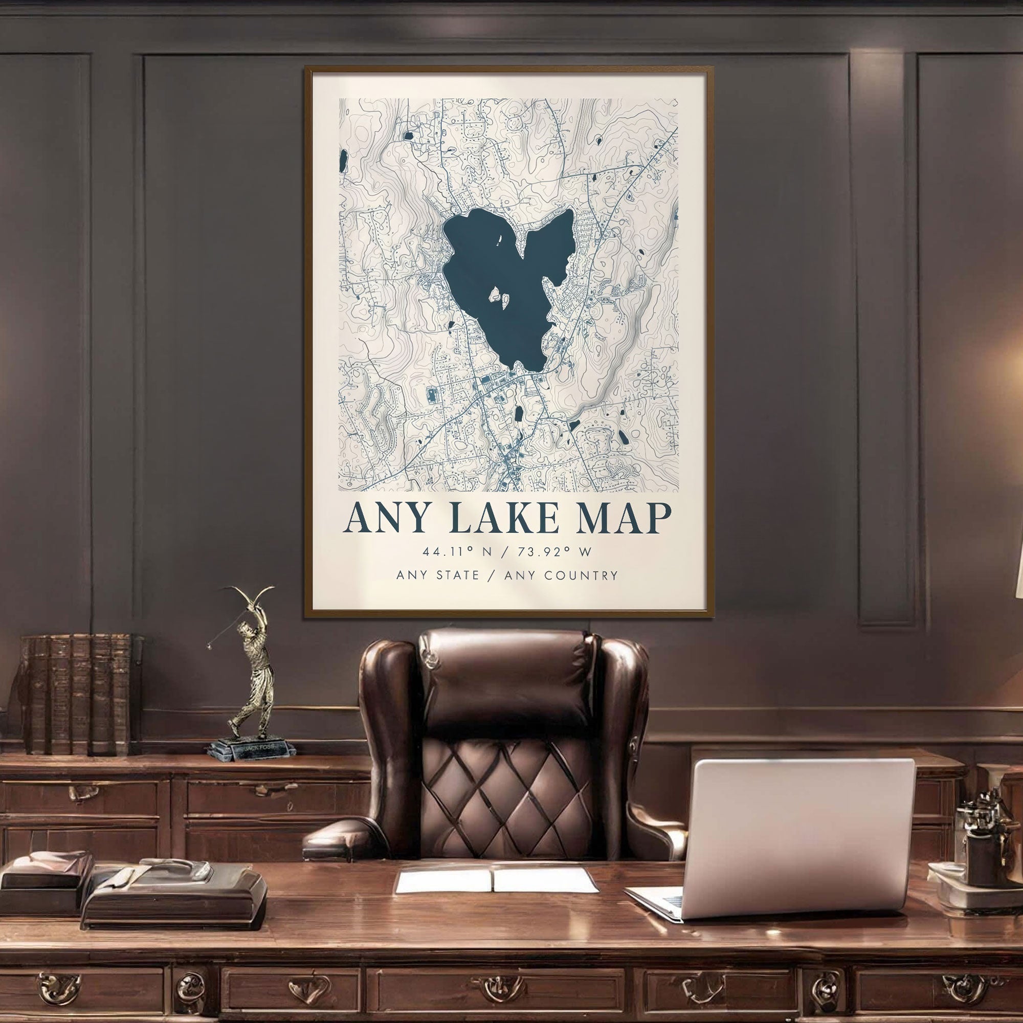 Lake Map Canvas Wall Art, Custom Lake Maps Modern Wall Decor, Travel Wall Art, Lakehouse Decor
