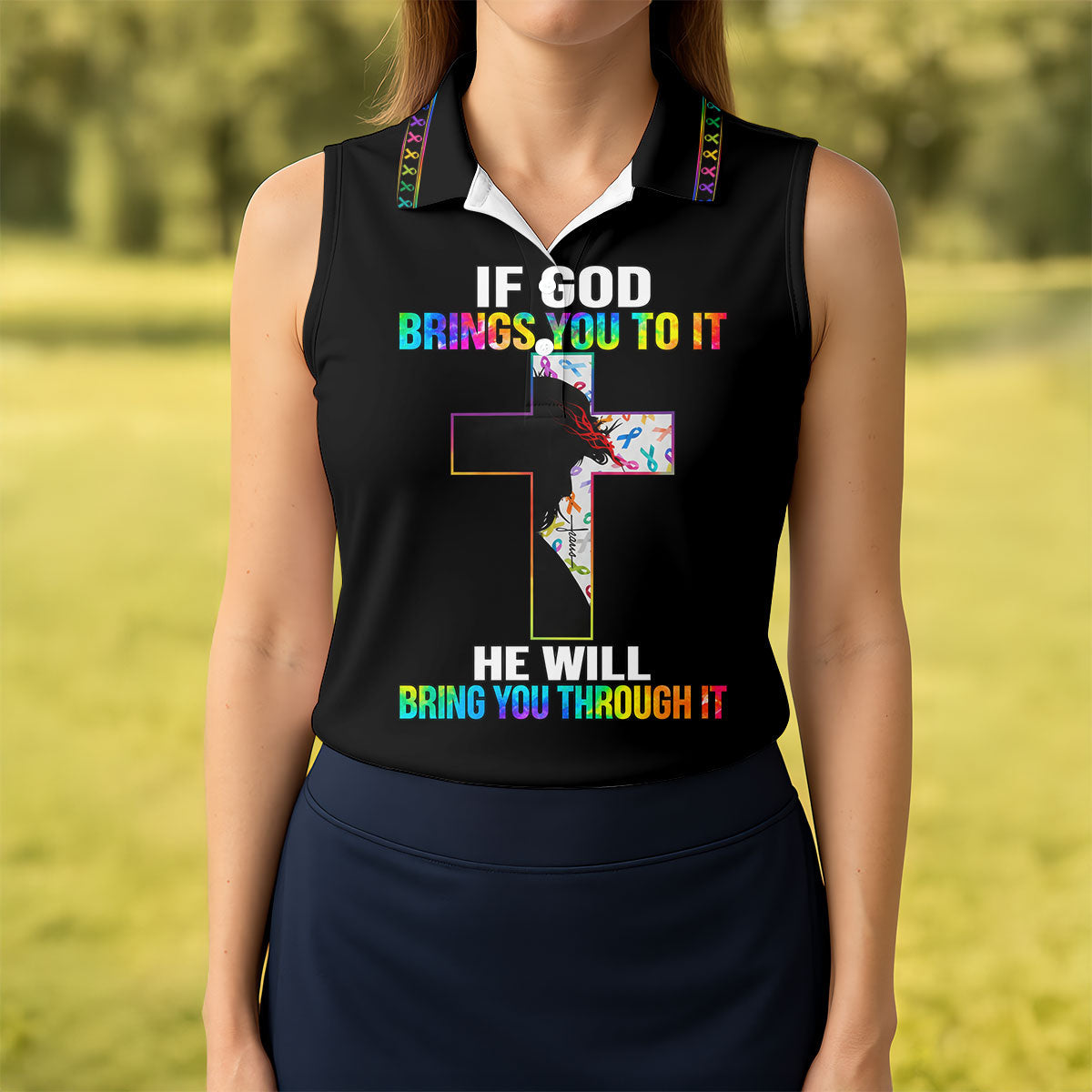 If God Brings You To It Cross Cancer Polo Shirt, Women's Golf Polo, Ladies Golf Shirts