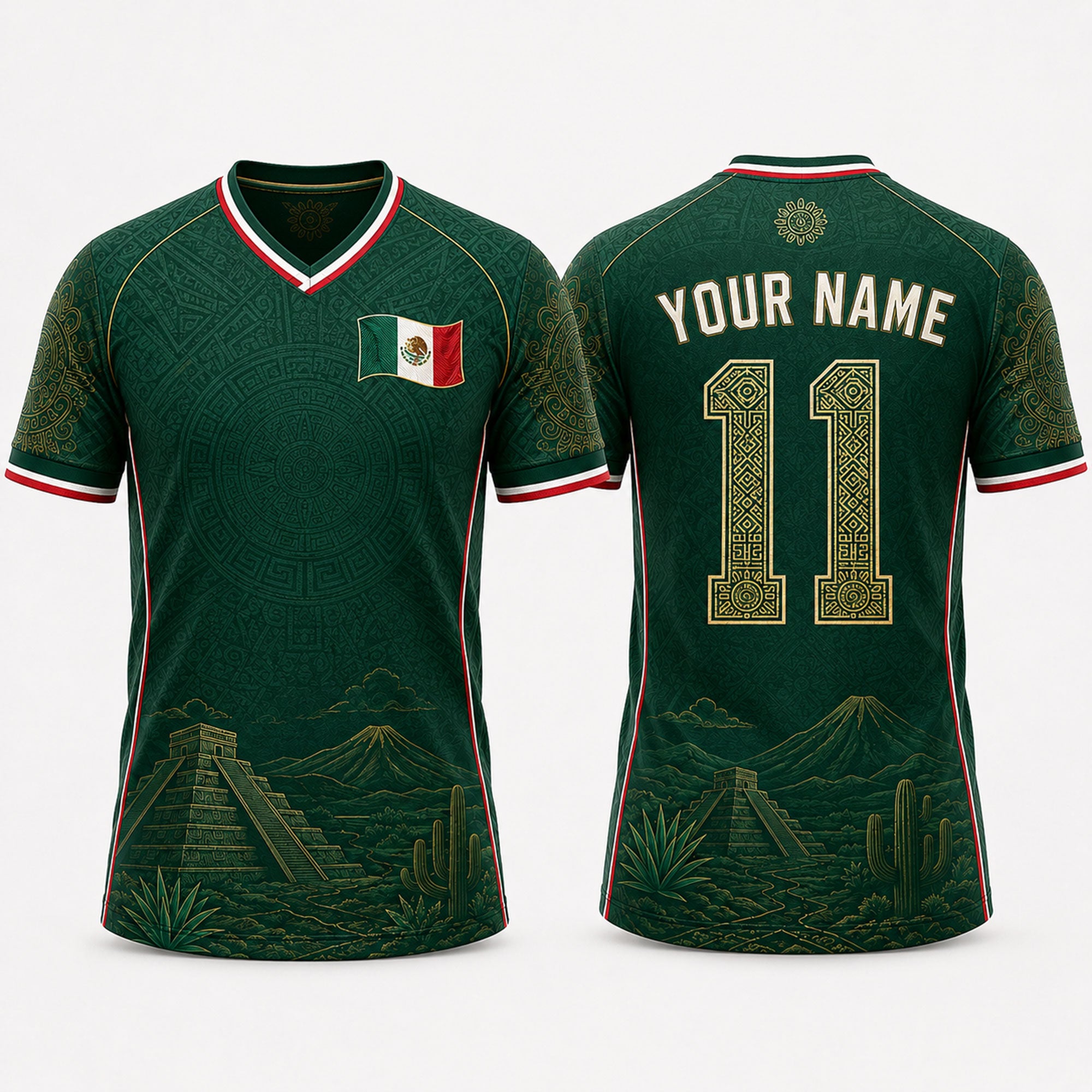 Mexican Landscape Fooball Shirt, V-Neck For Men Football Lover, Mexico Team Father's Day Presents