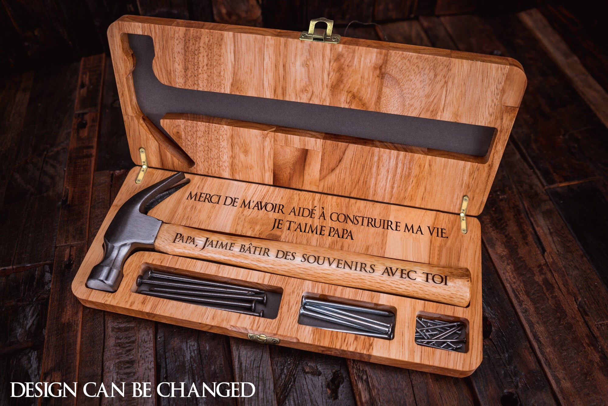 Marteau Personnalisé Gravé - Cadeau Pour Homme, Mari, Père - Bois Et Métal, 33 X 13,5 Cm - Personnalisation Nom/logo