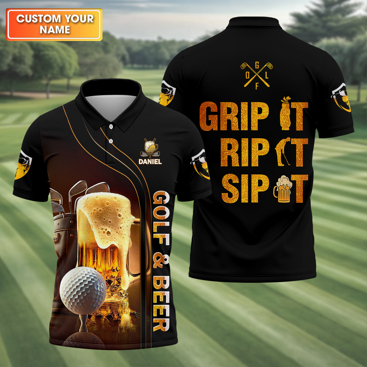 Grip It Rip It Sip It Custom Men's Golf Polo Shirt, Funny Golf Polo Shirt, Gift For Dad
