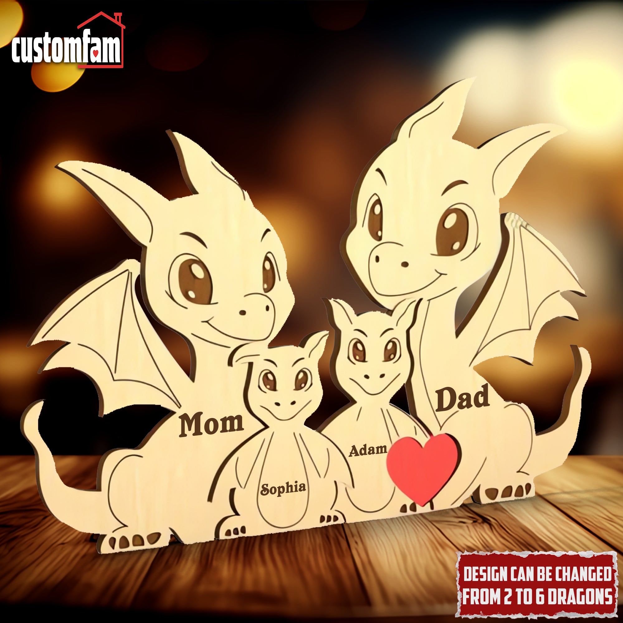 Personalized Dragon Shaped Wooden Puzzle, Family Puzzle, Gift For Family