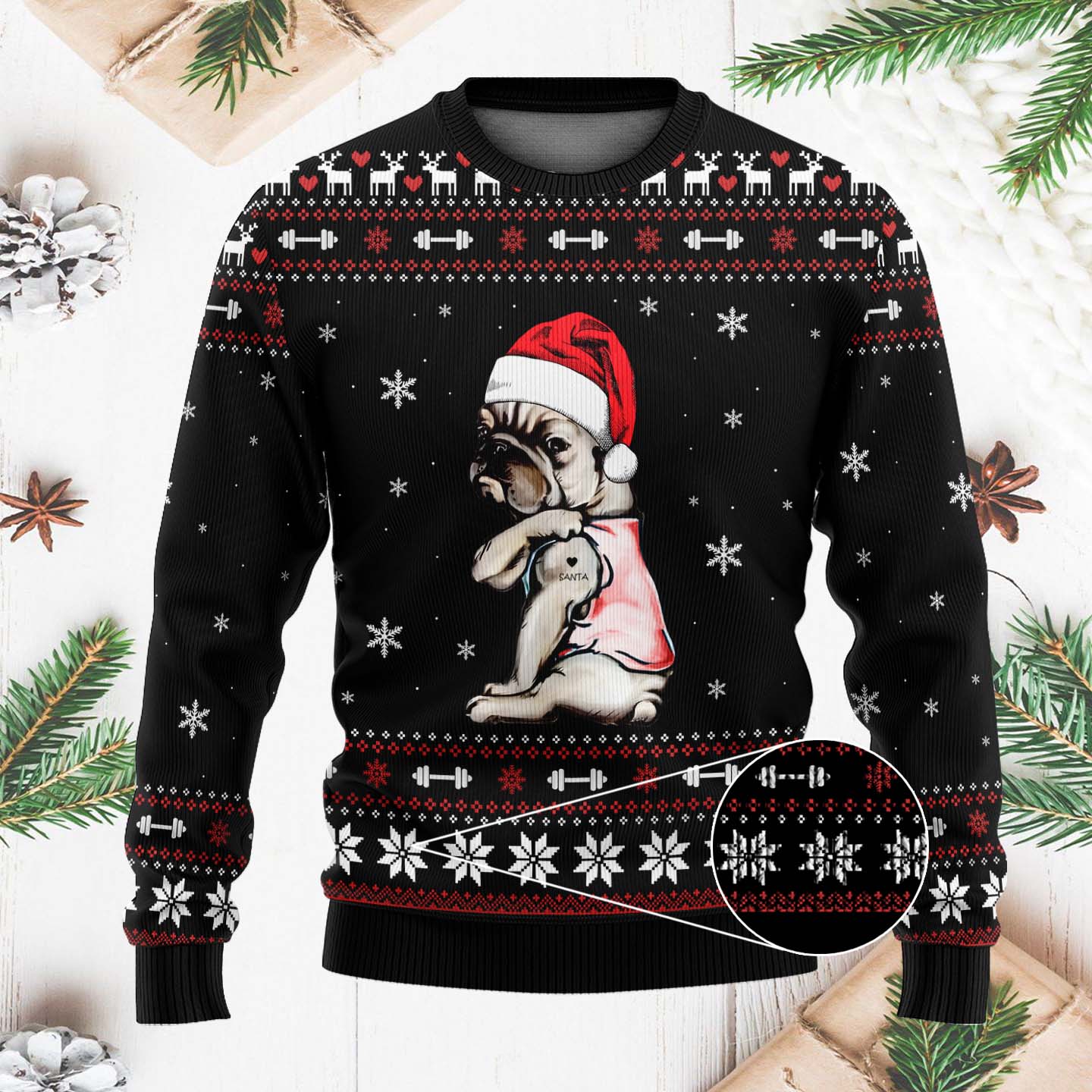 Santa Frienchie Funny Christmas Ugly Sweater, Gift For Dog Lovers