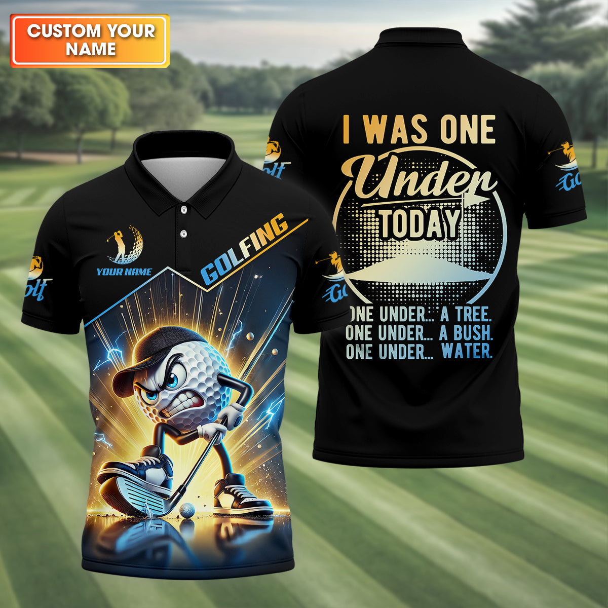 I Was One Under Today Custom Men's Golf Polo Shirt, Dad Golf Gift