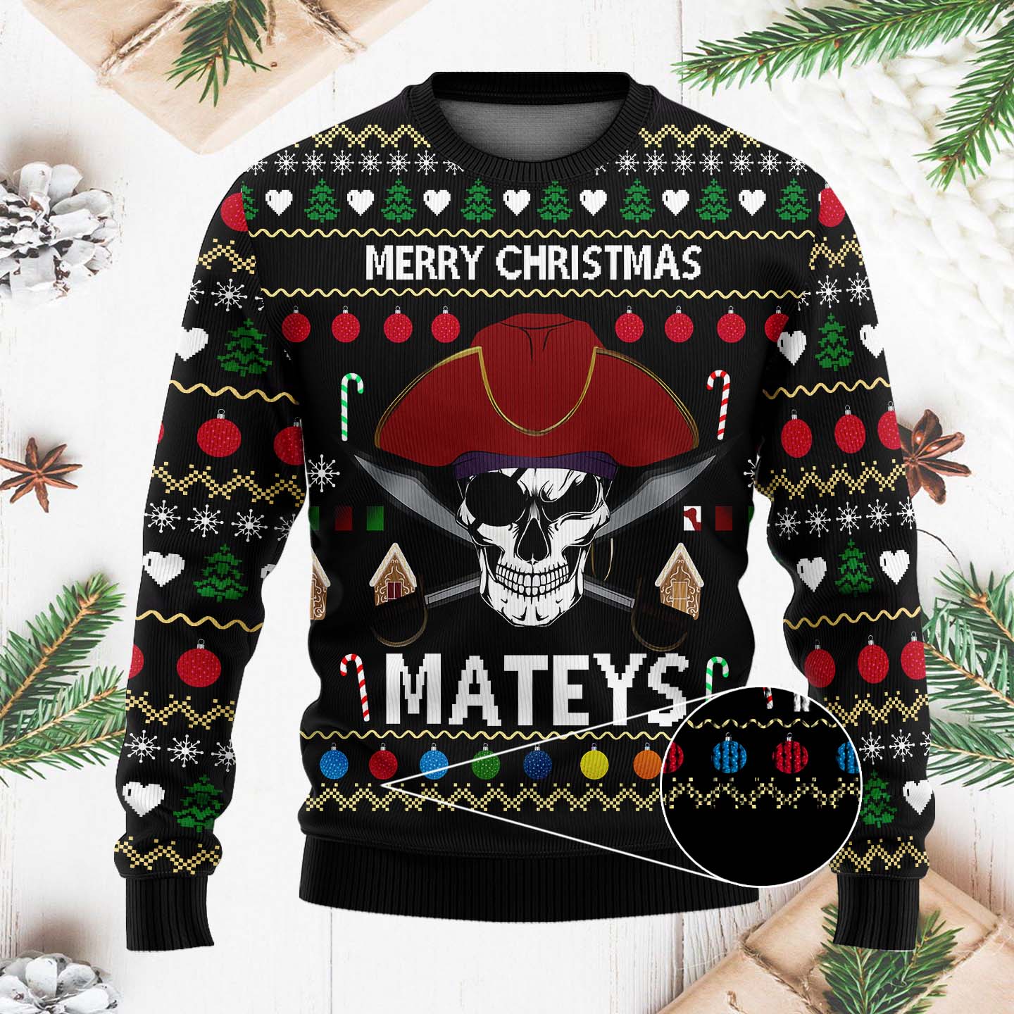 Pirate Skull Merry Christmas Mateys Funny Christmas Ugly Sweater, Christmas Gifts