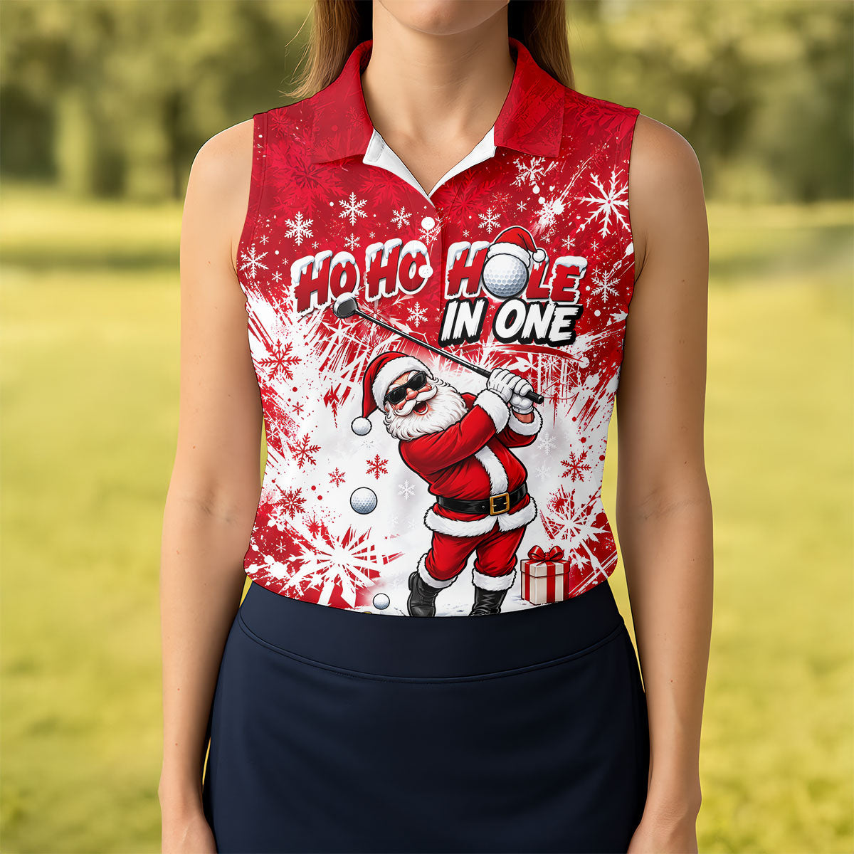Ho Ho Hole In One Santa Christmas Golf Shirt, Womens Golf Tops, Ladies Golf Shirts
