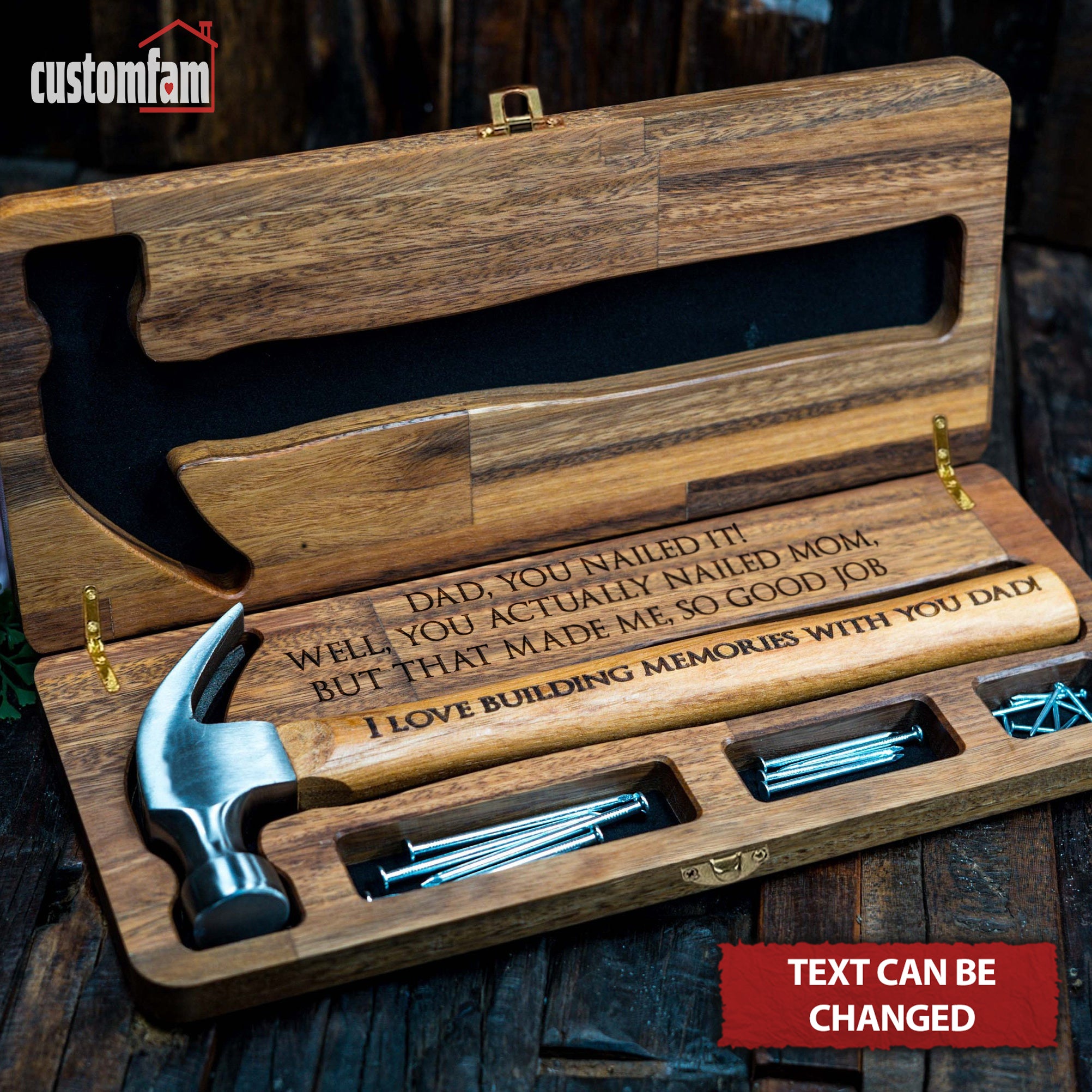 Dad, You Nailed It Personalized Wooden Engraved Hammer Box And Nails Set, Framing Hammer, Gifts For Dad