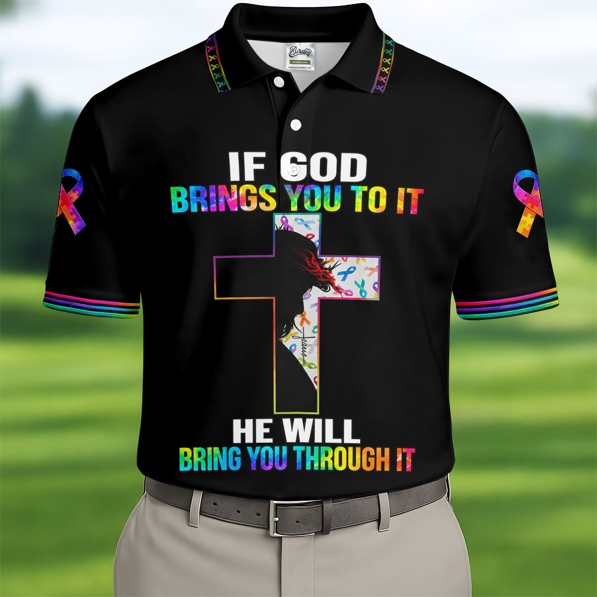 If God Brings You To It Cross Cancer Polo Shirt, Men's Golf Shirt, Printed Golf Shirts