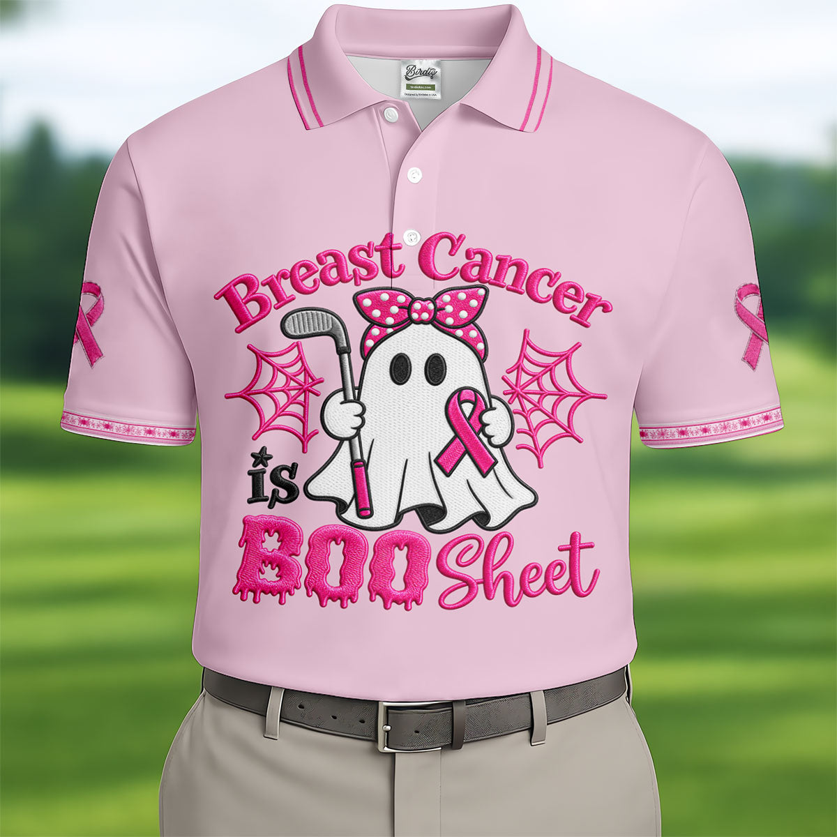 Breast Cancer Is Boo Sheet Ghost Polo Shirt, Men's Golf Shirt, Printed Golf Shirts