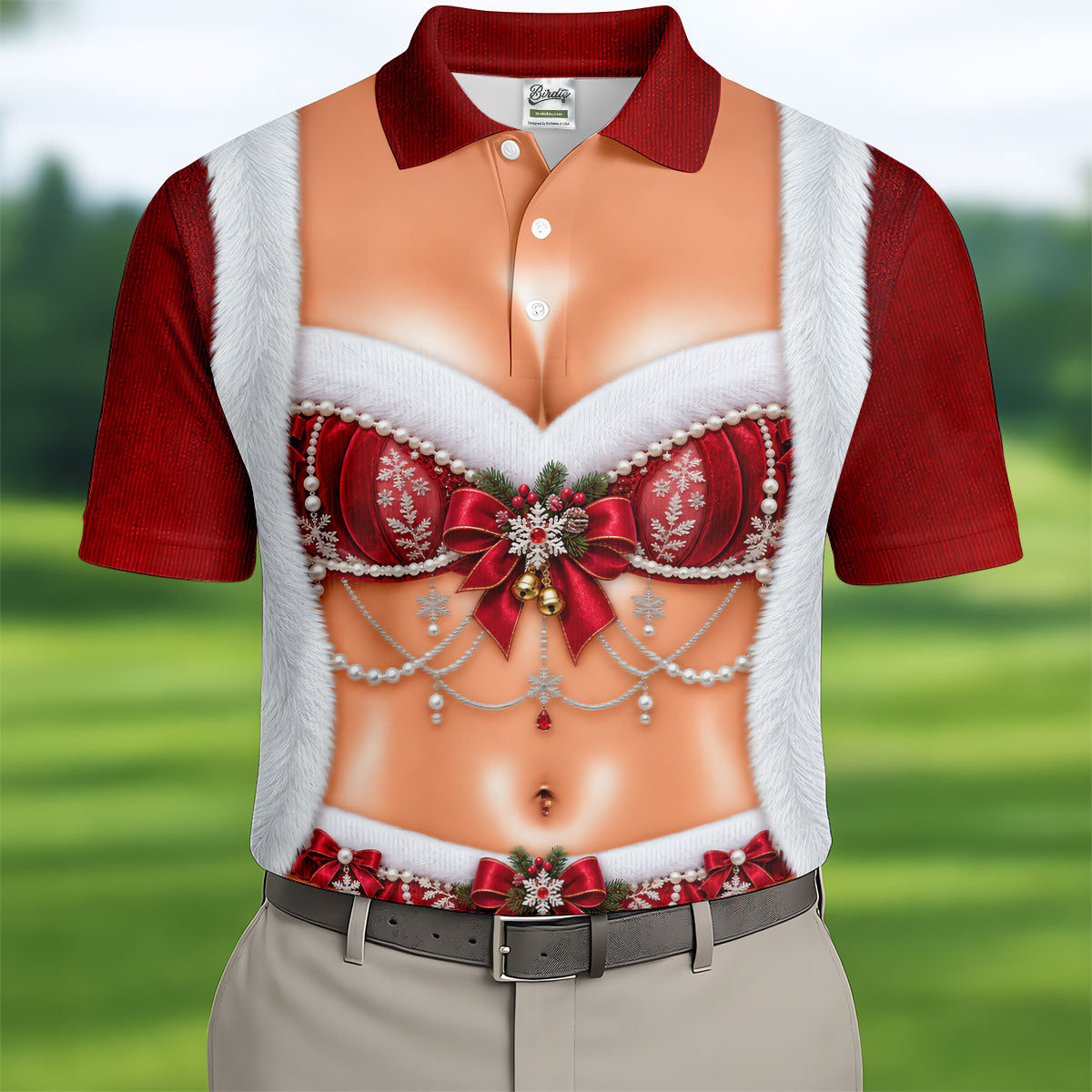 Elegant Santa Bra Bow Christmas Golf Shirt, Mens Golf Shirts, Polo Shirts For Men