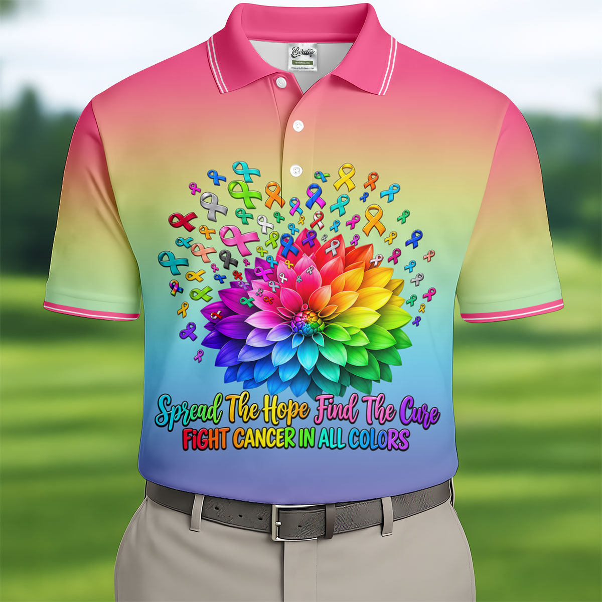 Spread Hope Find The Cure Rainbow Cancer Polo Shirt, Golf Shirts For Men, Mens Golf Shirts