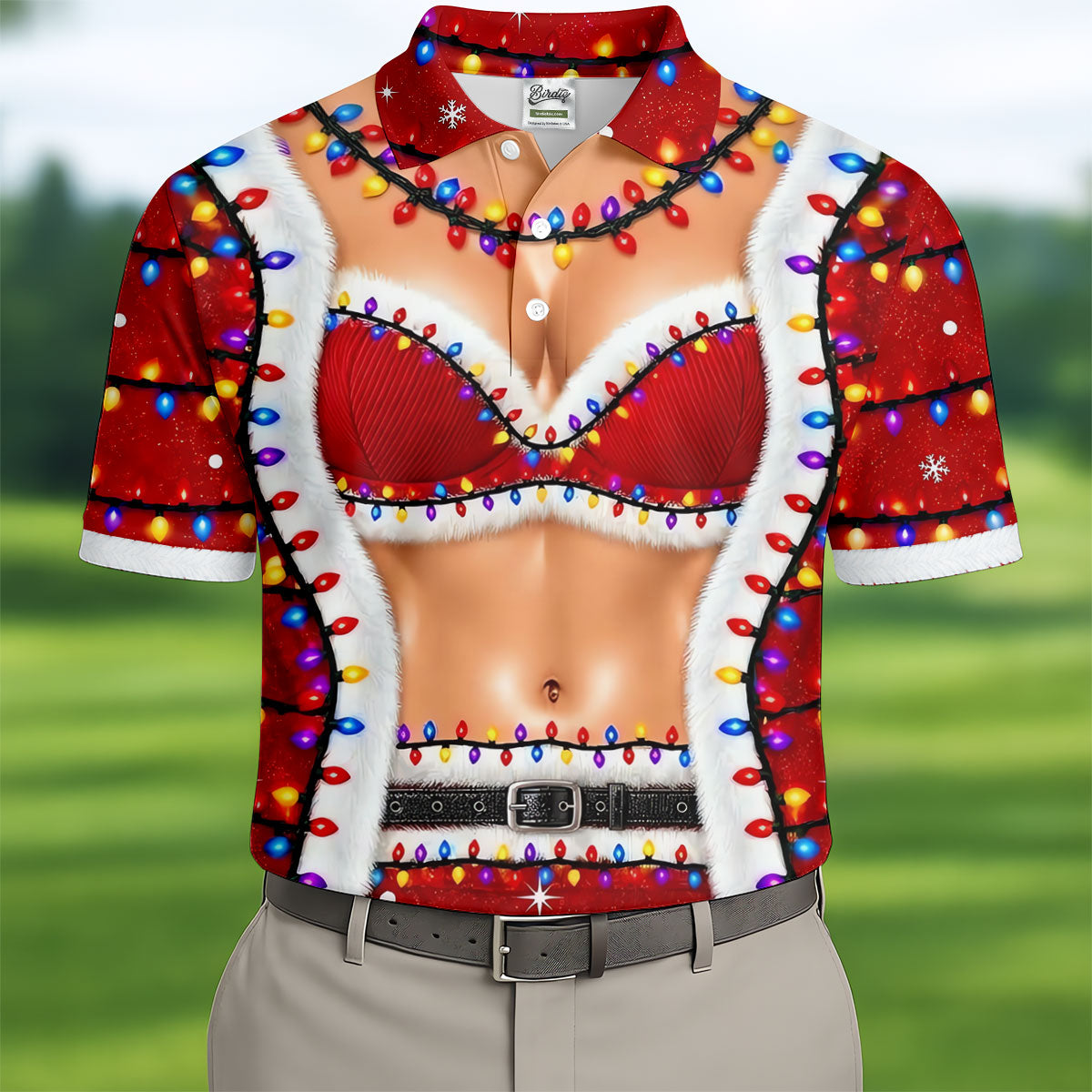 Funny Santa Bra Lights Christmas Golf Shirt, Mens Golf Shirts, Polo Shirts For Men