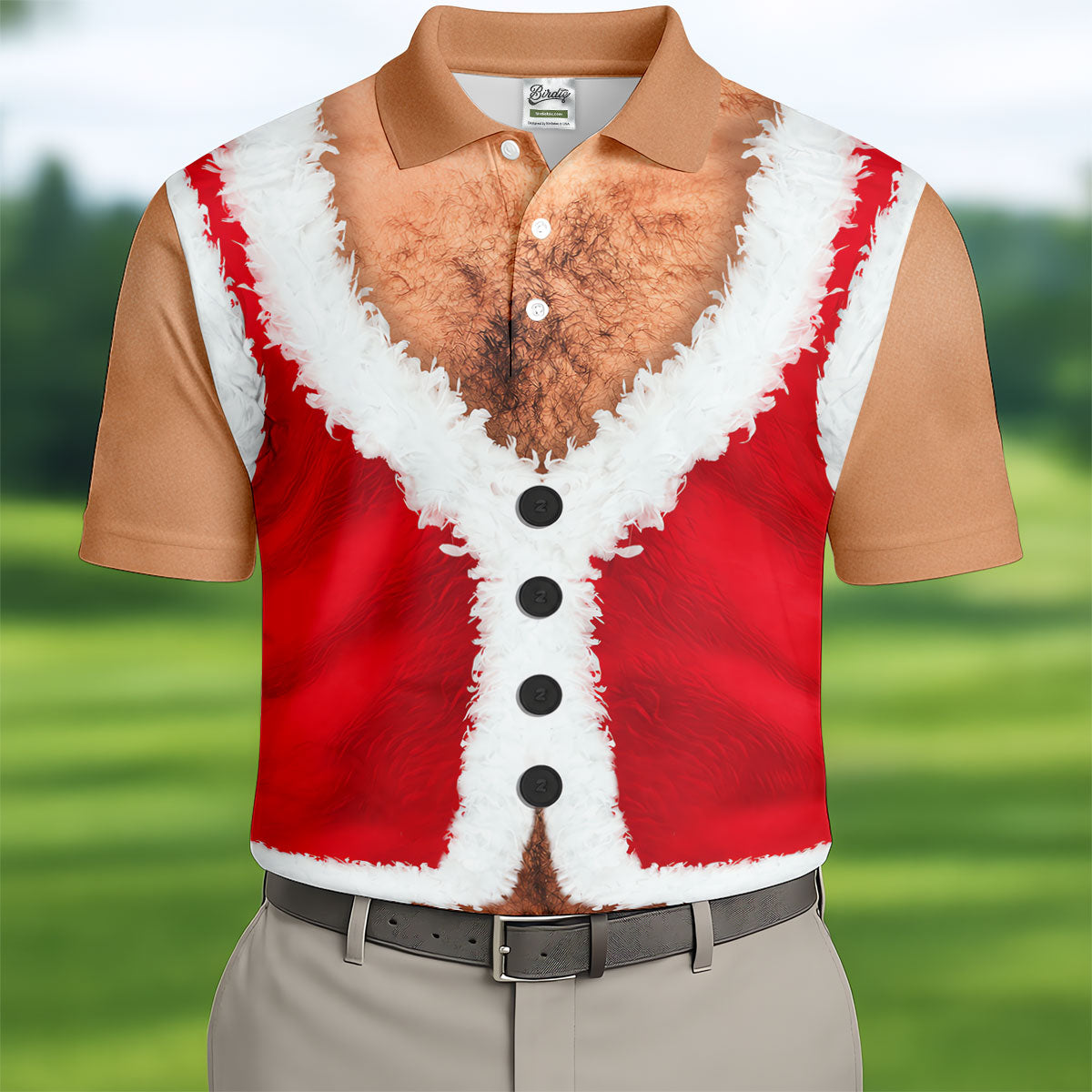 Hairy Chest Santa Print Christmas Golf Shirt, Mens Golf Polo, Golf Shirts For Men