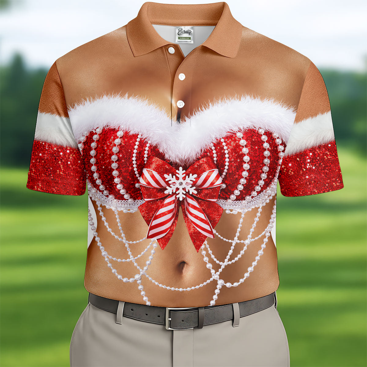 Sexy Santa Bra And Pearls Christmas Golf Shirt, Mens Golf Polo, Golf Shirts For Men